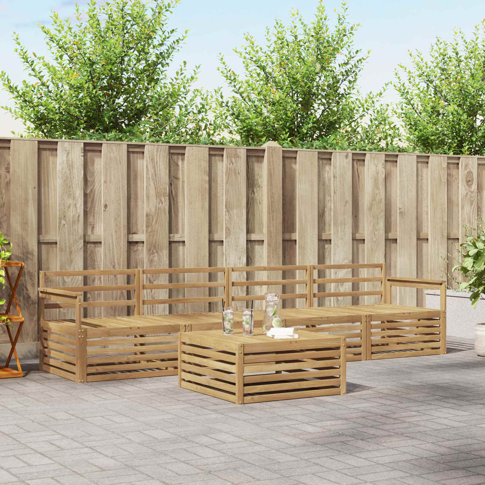 vidaXL Buiten bankenset 5 pcs Naturel