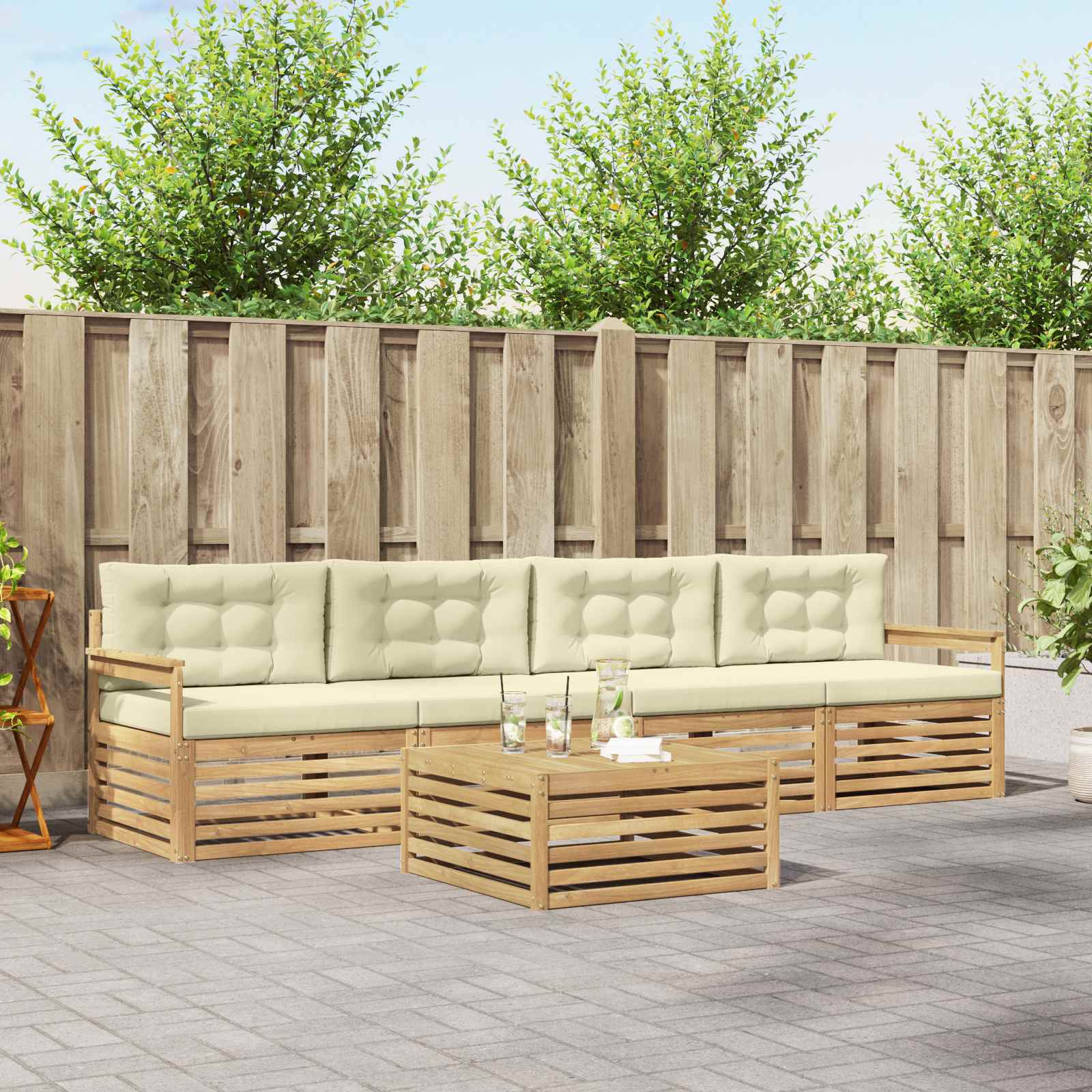 vidaXL Buiten bankenset 5 pcs Naturel