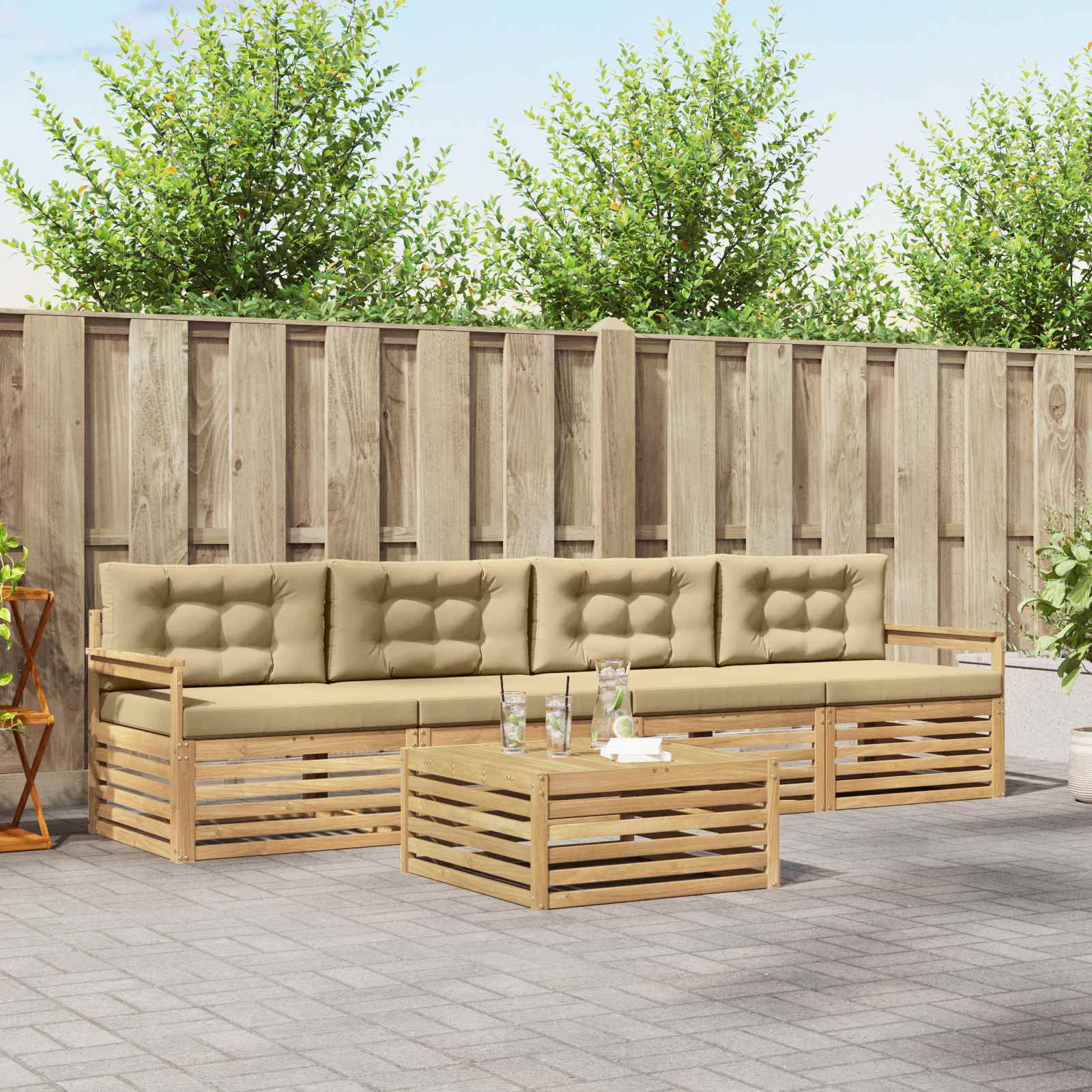 vidaXL Buiten bankenset 5 pcs Naturel
