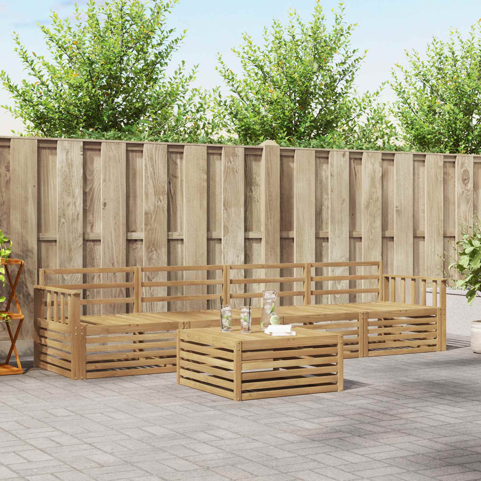 vidaXL Buiten bankenset 5 pcs Naturel