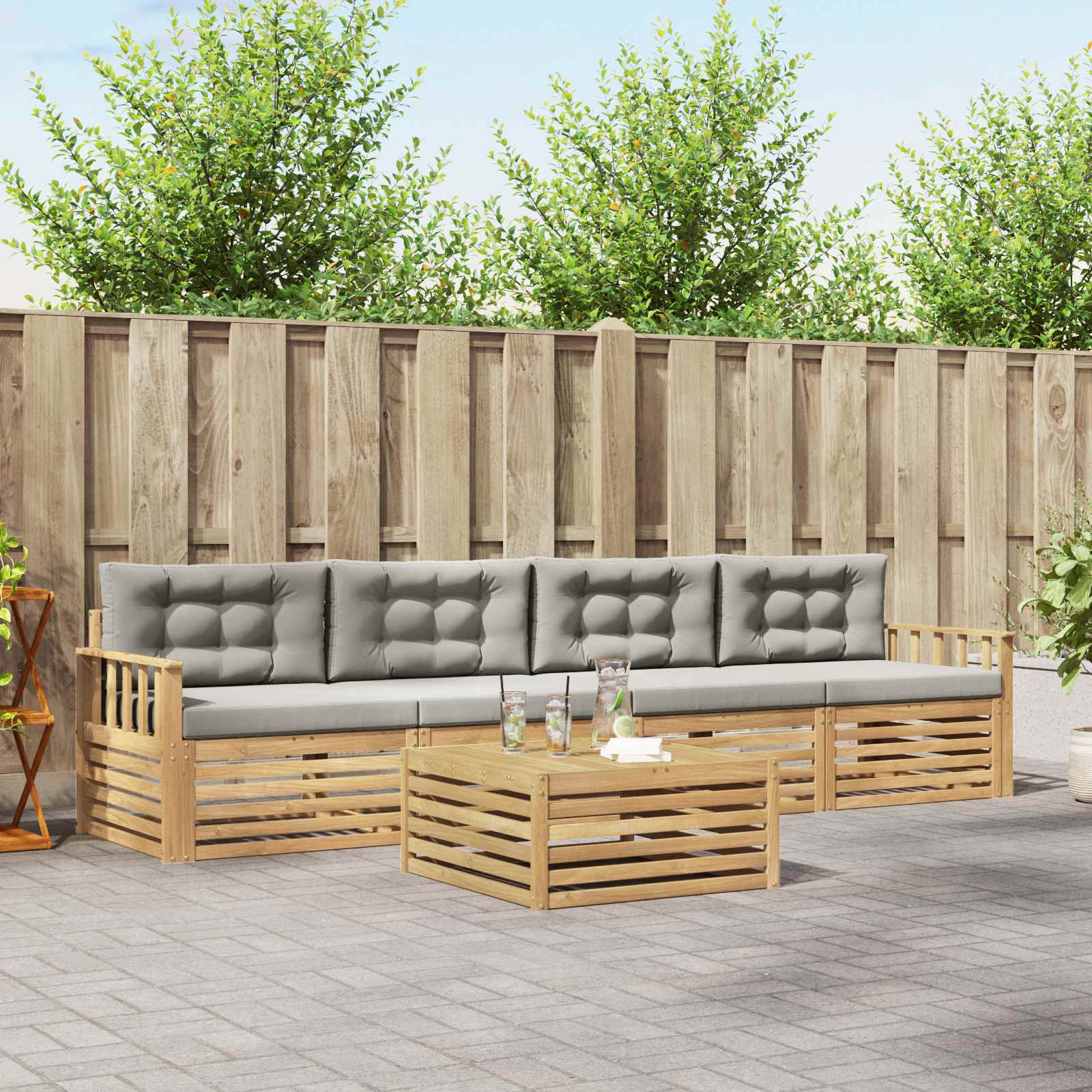 vidaXL Buiten bankenset 5 pcs Naturel
