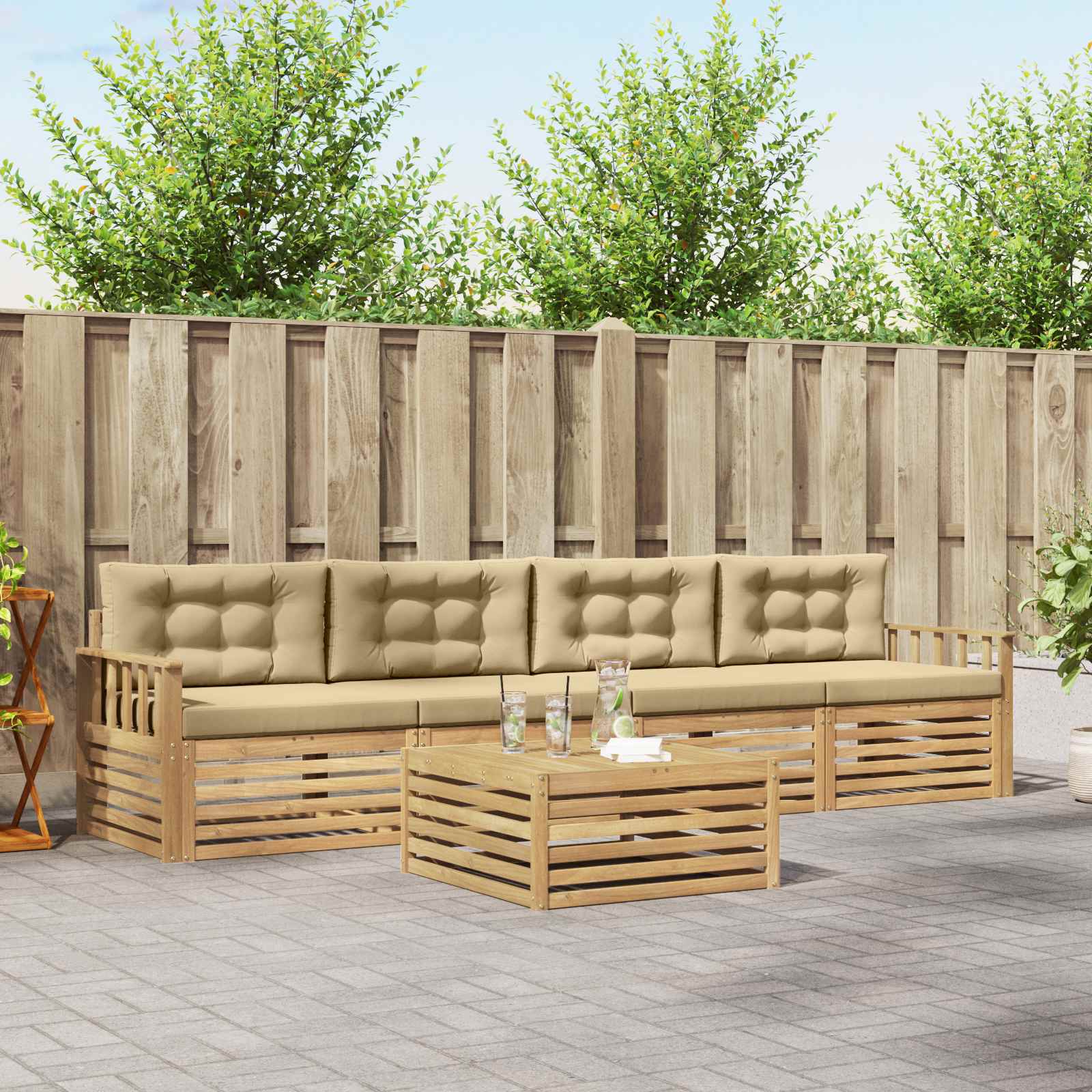 vidaXL Buiten bankenset 5 pcs Naturel