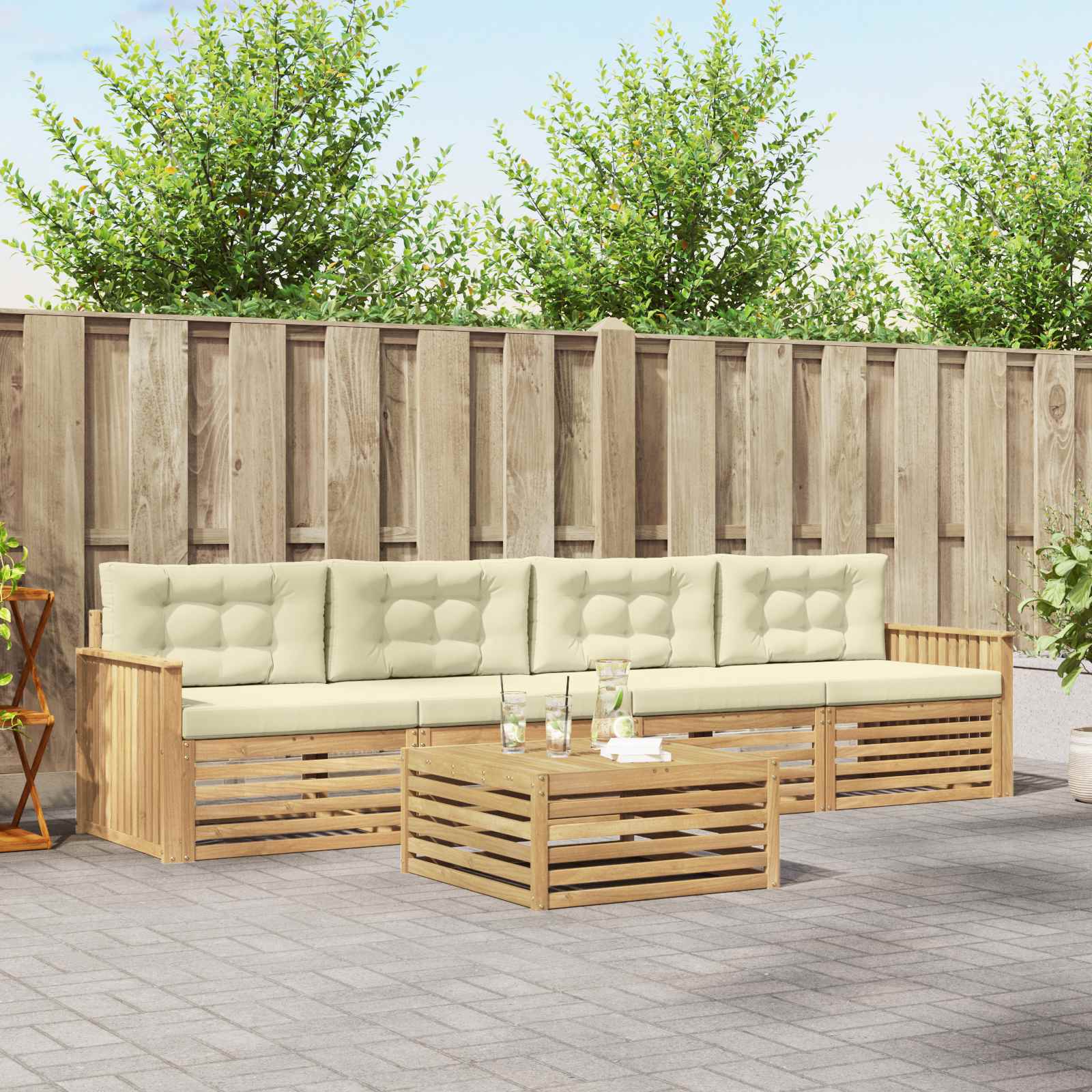 vidaXL Buiten bankenset 5 pcs Naturel