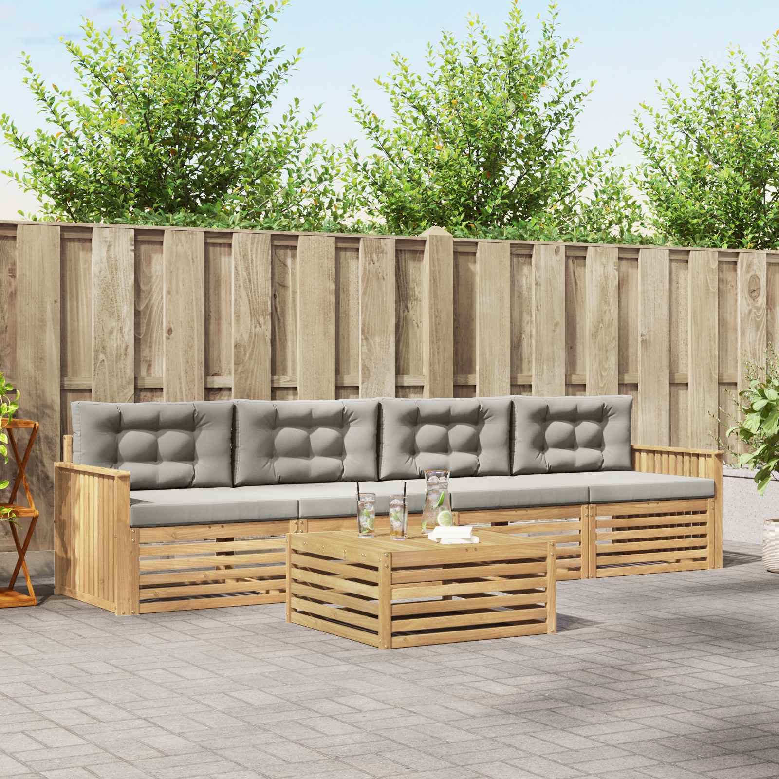 vidaXL Buiten bankenset 5 pcs Naturel