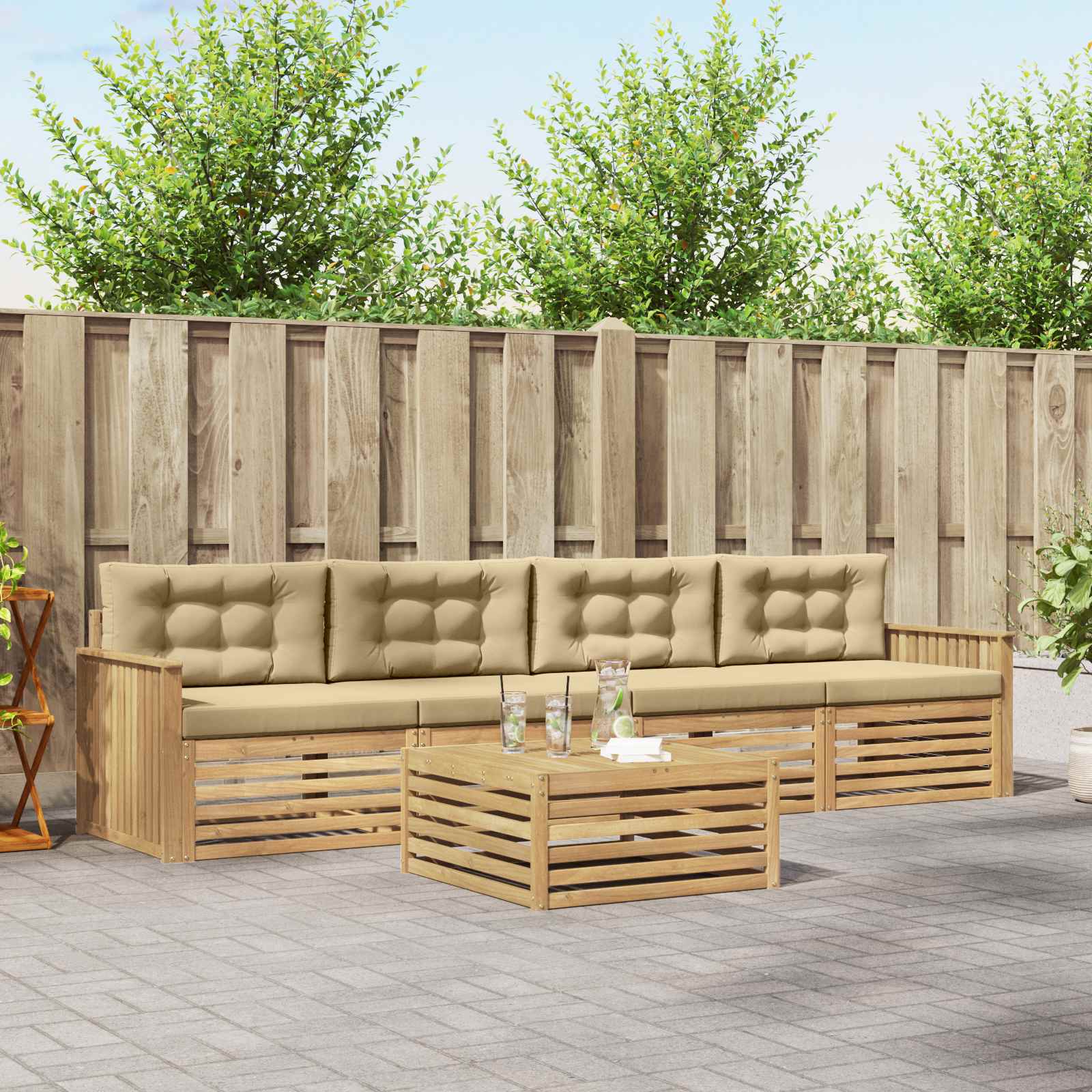 vidaXL Buiten bankenset 5 pcs Naturel