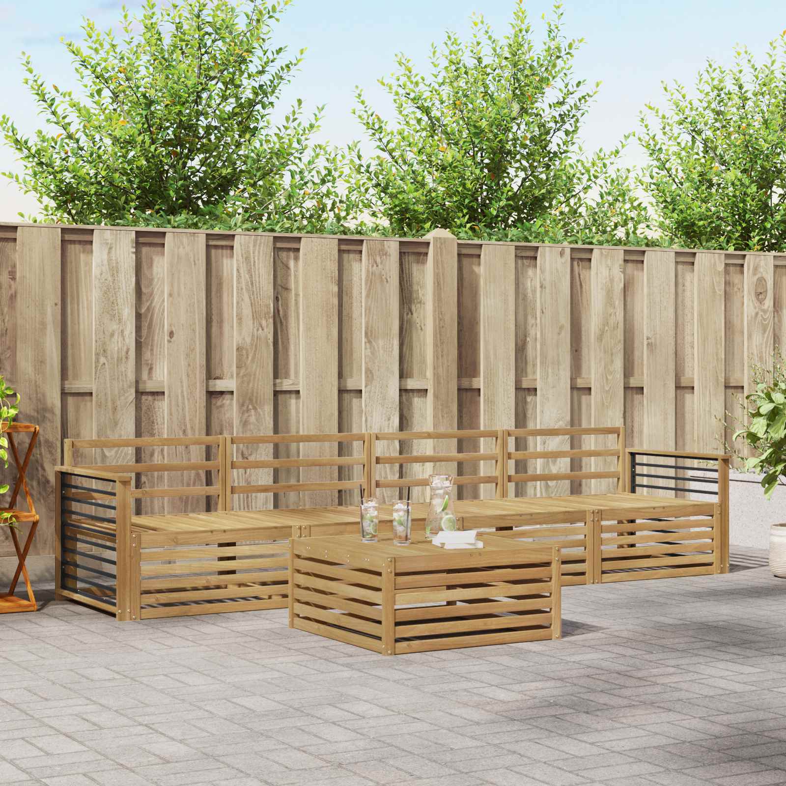 vidaXL Buiten bankenset 5 pcs Naturel