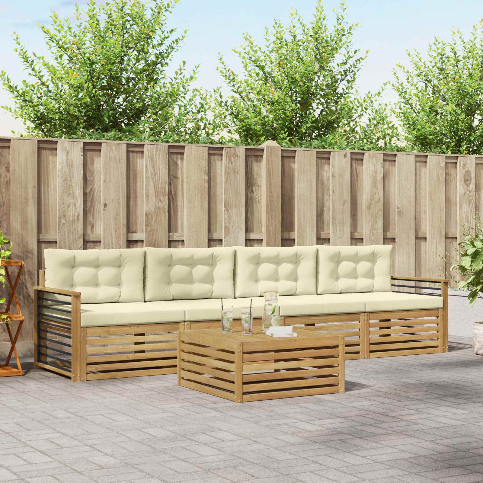 vidaXL Buiten bankenset 5 pcs Naturel