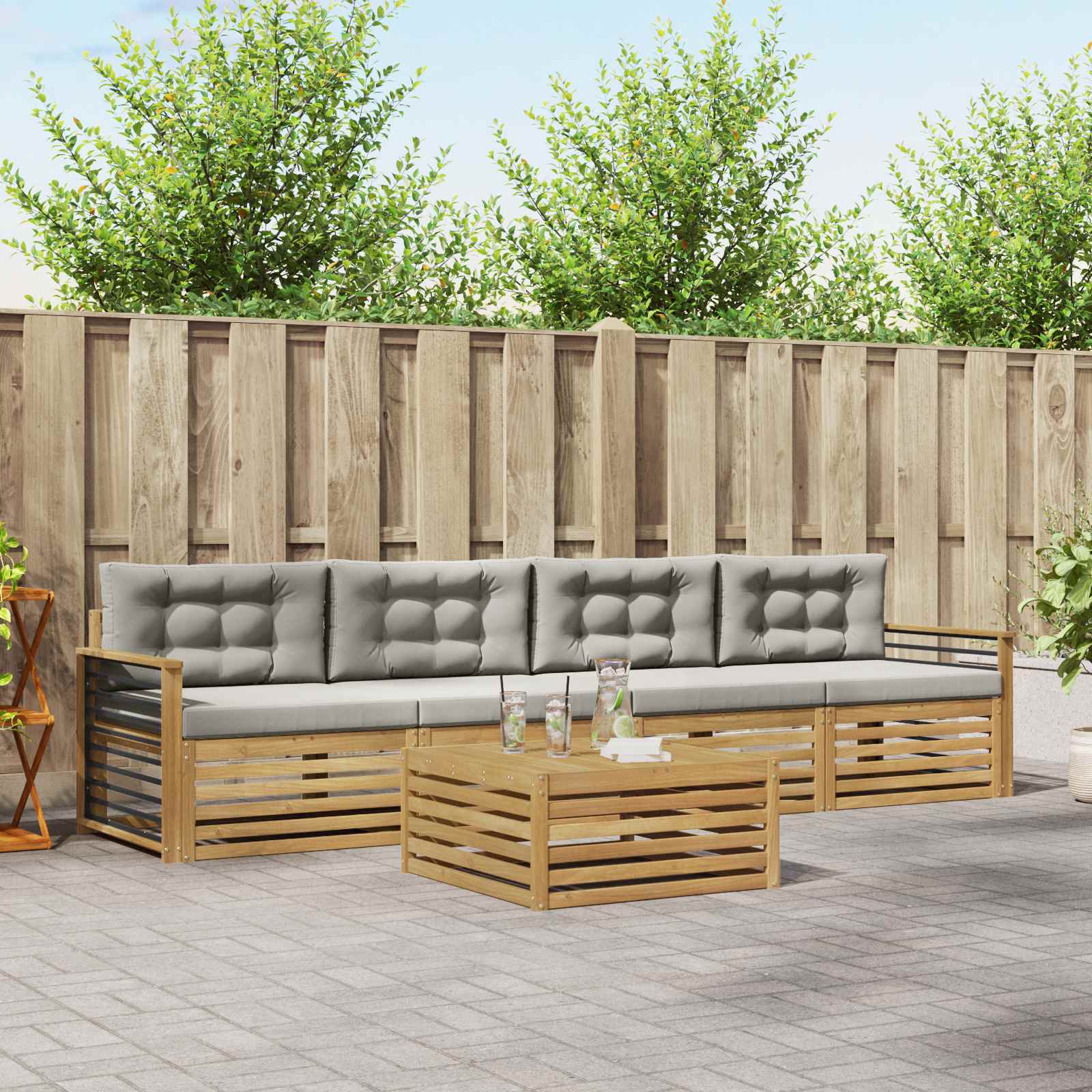 vidaXL Buiten bankenset 5 pcs Naturel
