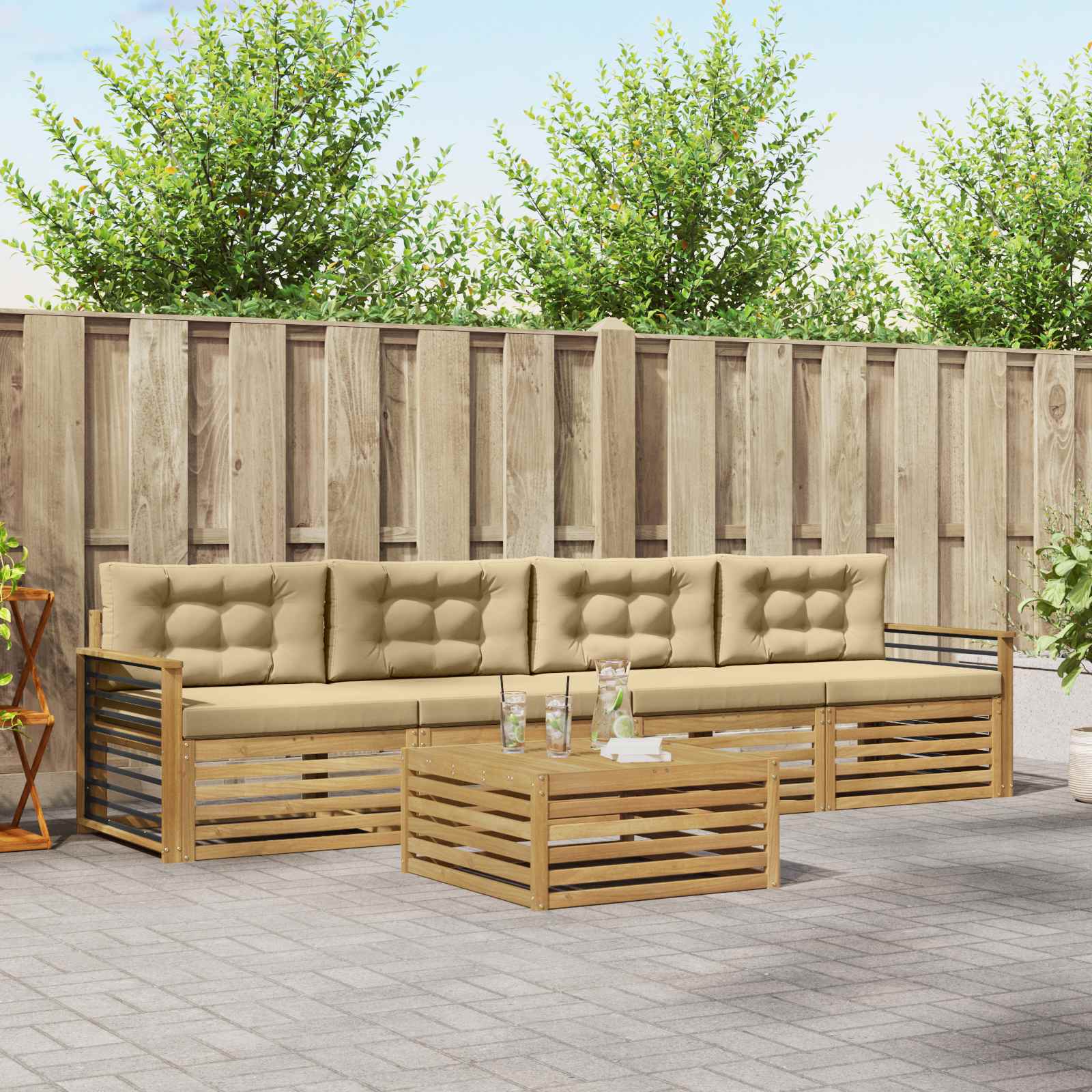 vidaXL Buiten bankenset 5 pcs Naturel