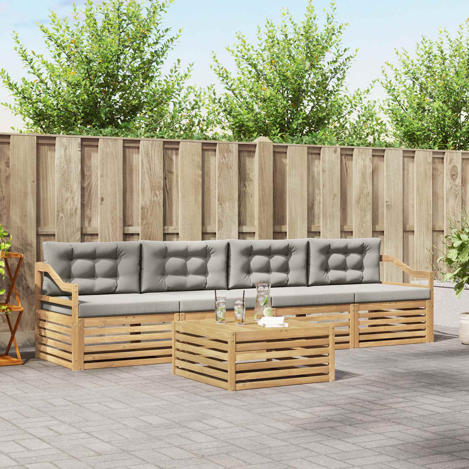 vidaXL Buiten bankenset 5 pcs Naturel