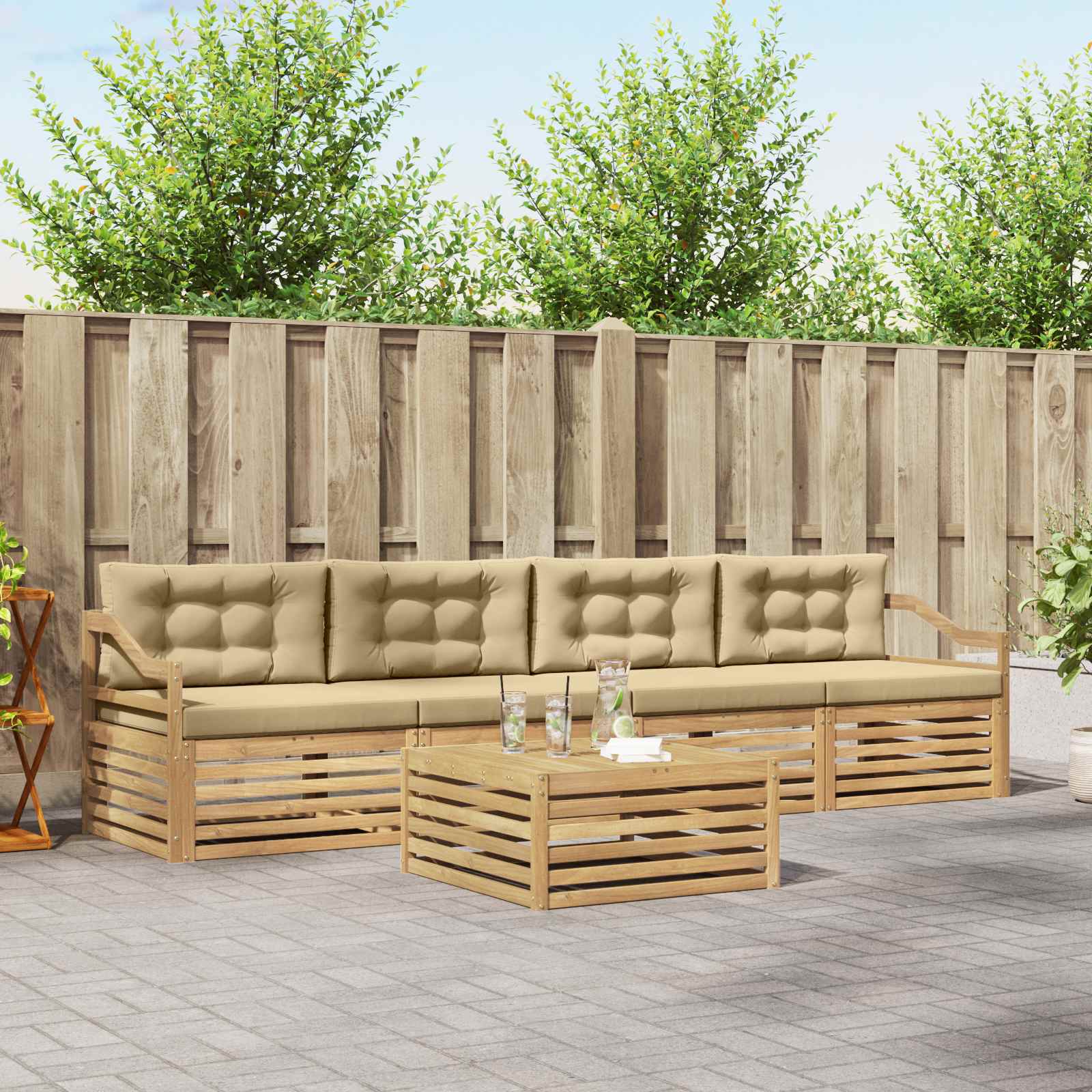 vidaXL Buiten bankenset 5 pcs Naturel