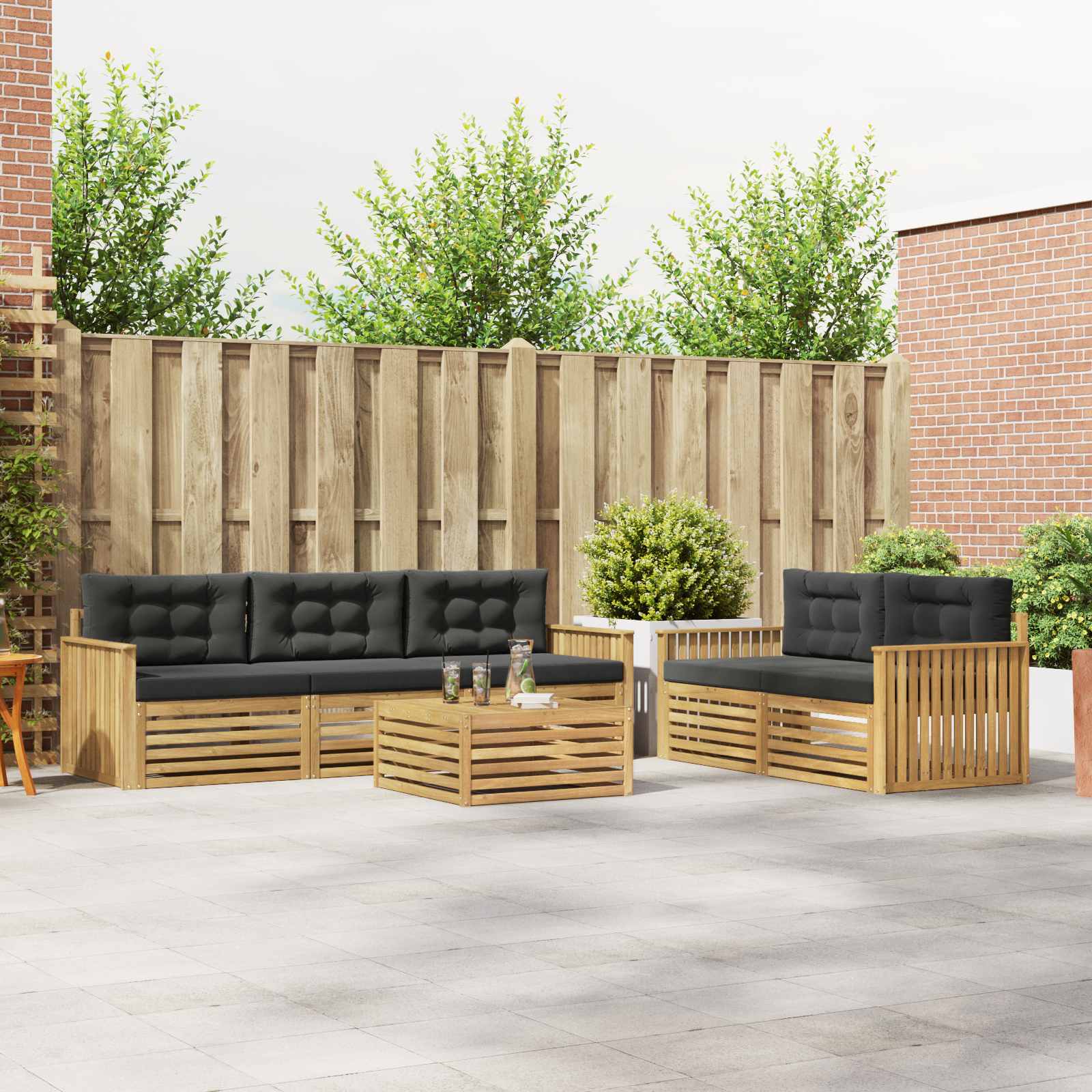 vidaXL Buiten bankenset 6 pcs Naturel