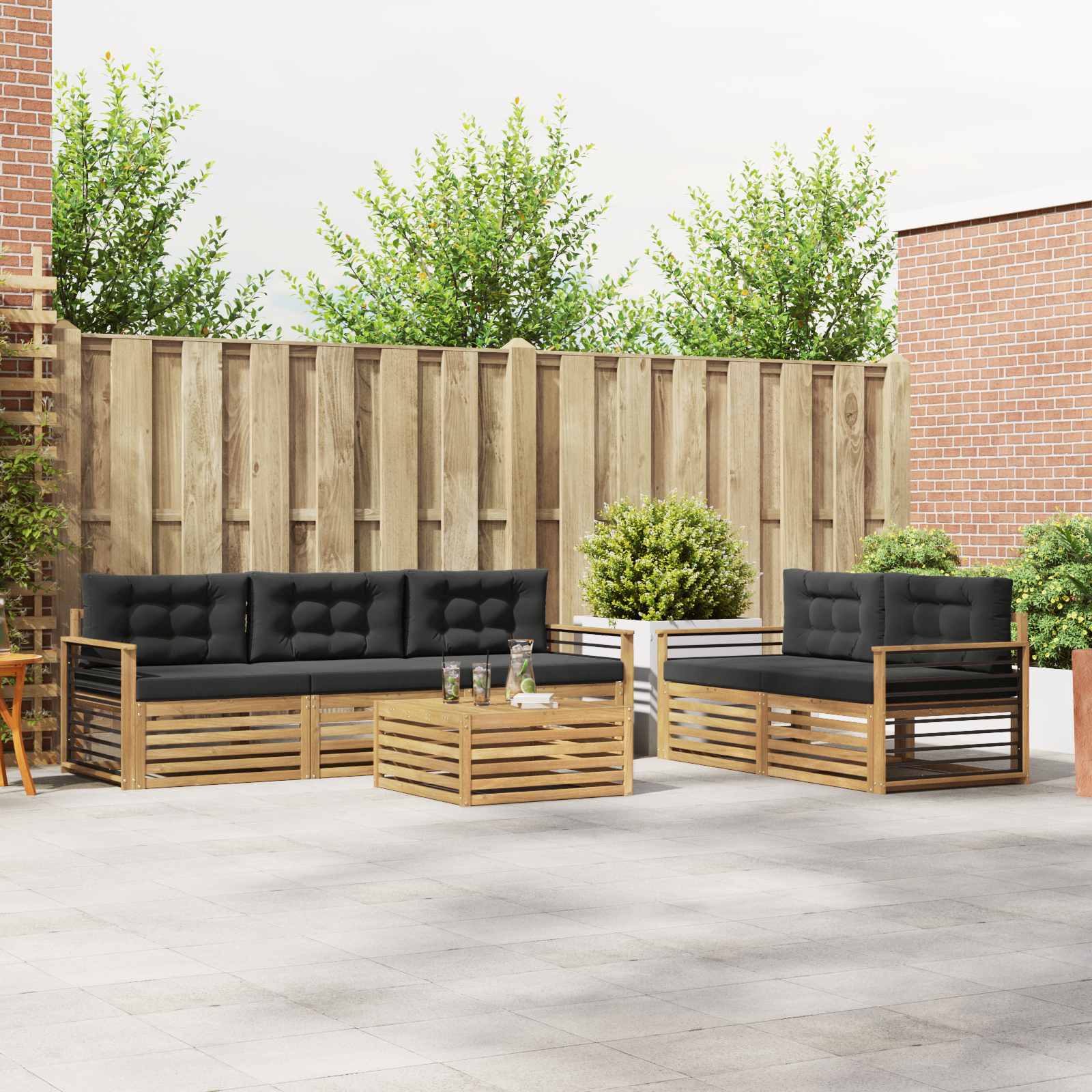 vidaXL Buiten bankenset 6 pcs Naturel
