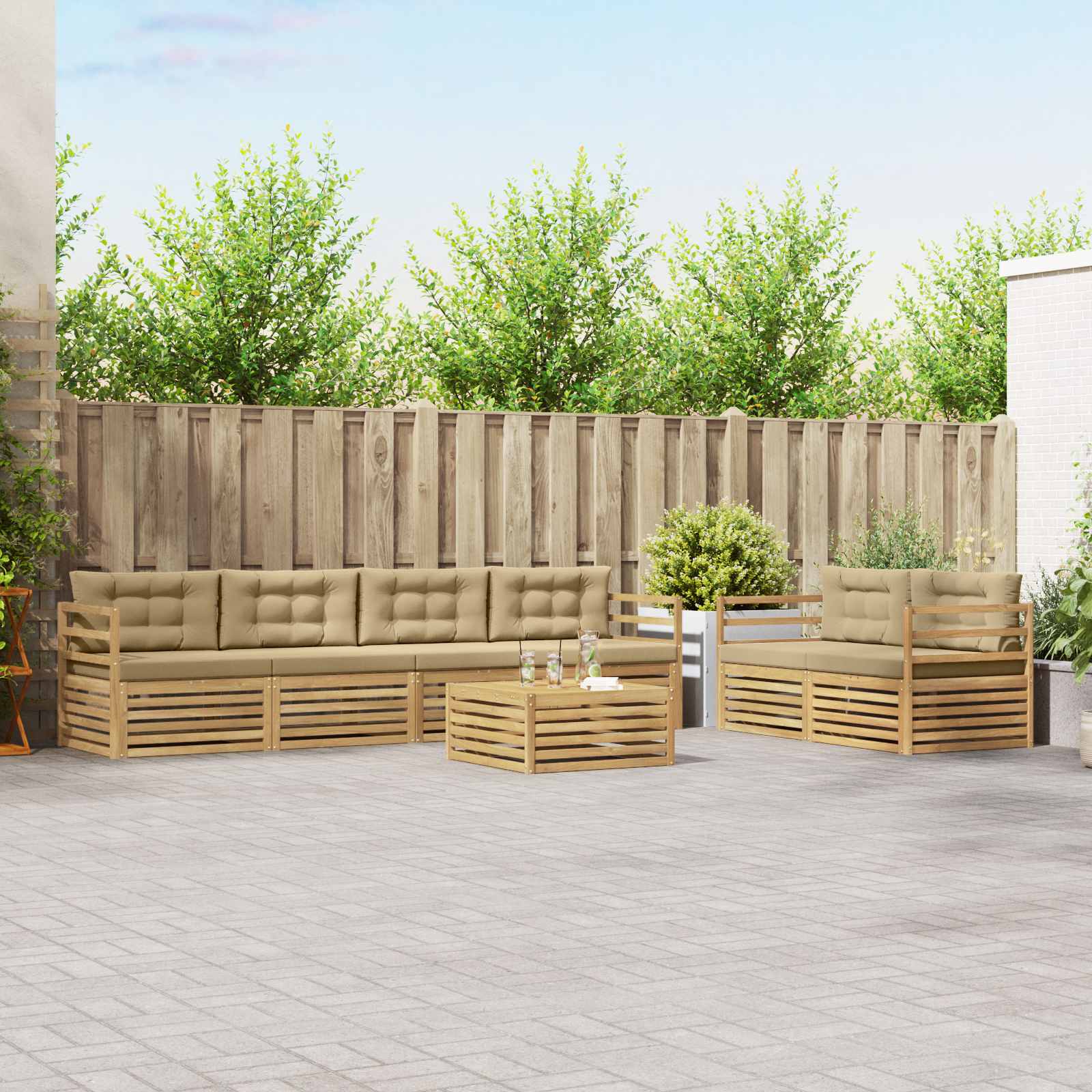 vidaXL Buiten bankenset 7 pcs Naturel