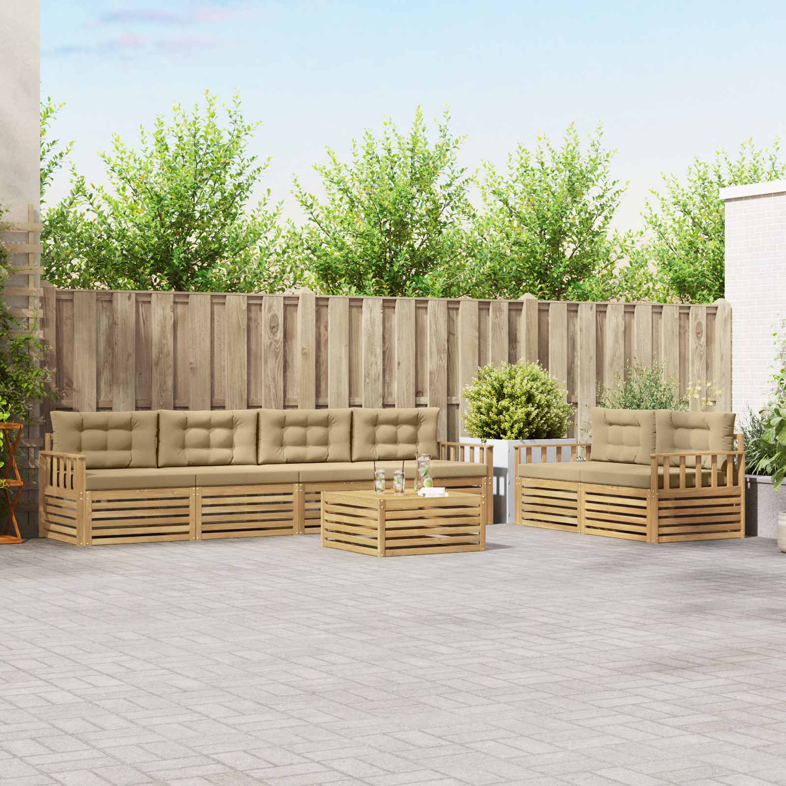 vidaXL Buiten bankenset 7 pcs Naturel