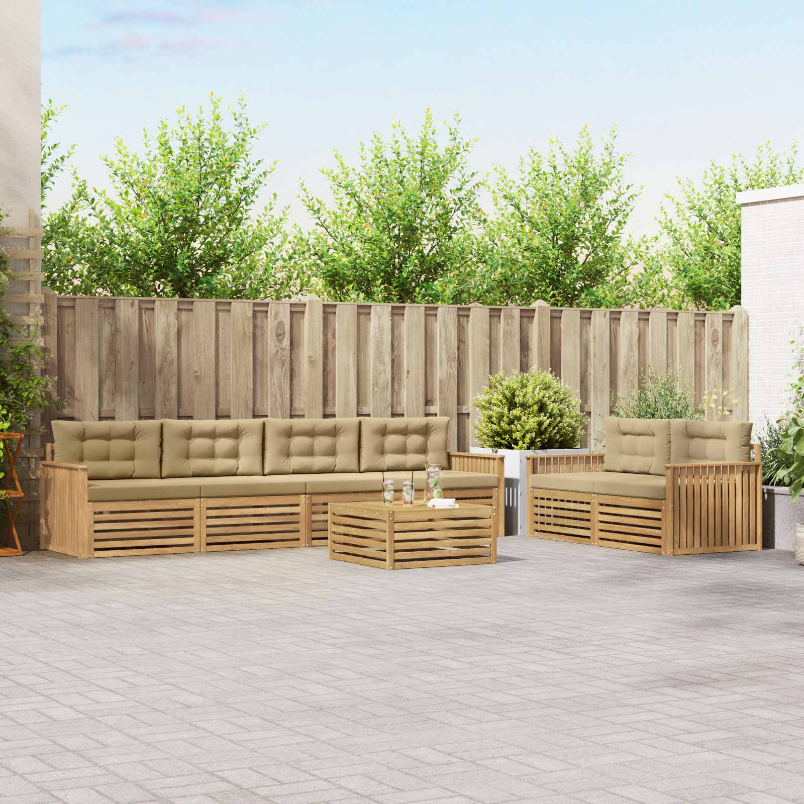 vidaXL Buiten bankenset 7 pcs Naturel
