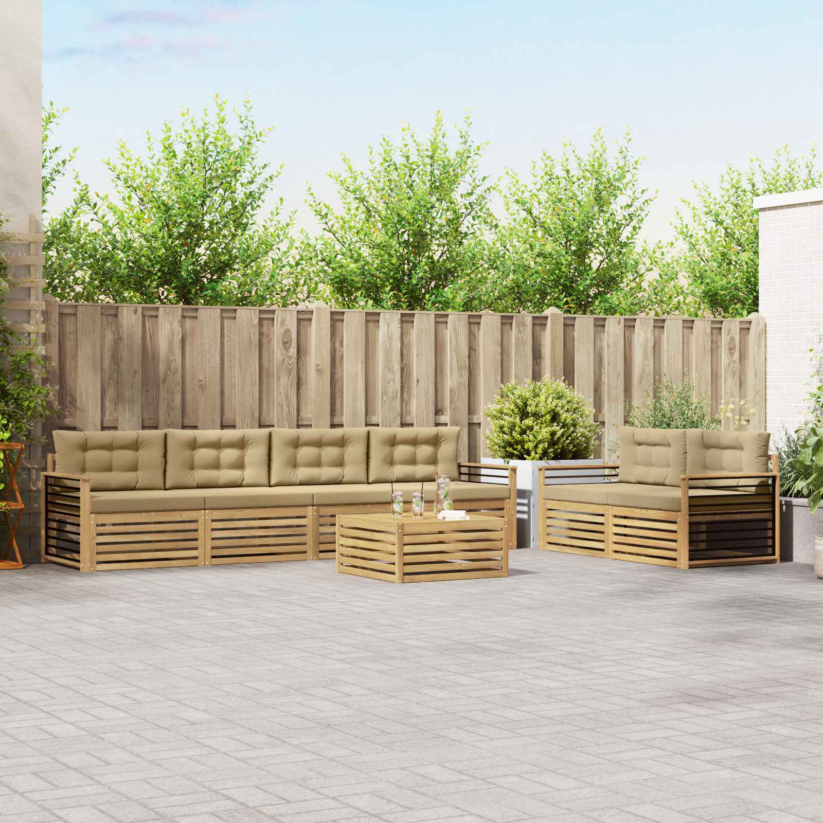 vidaXL Buiten bankenset 7 pcs Naturel