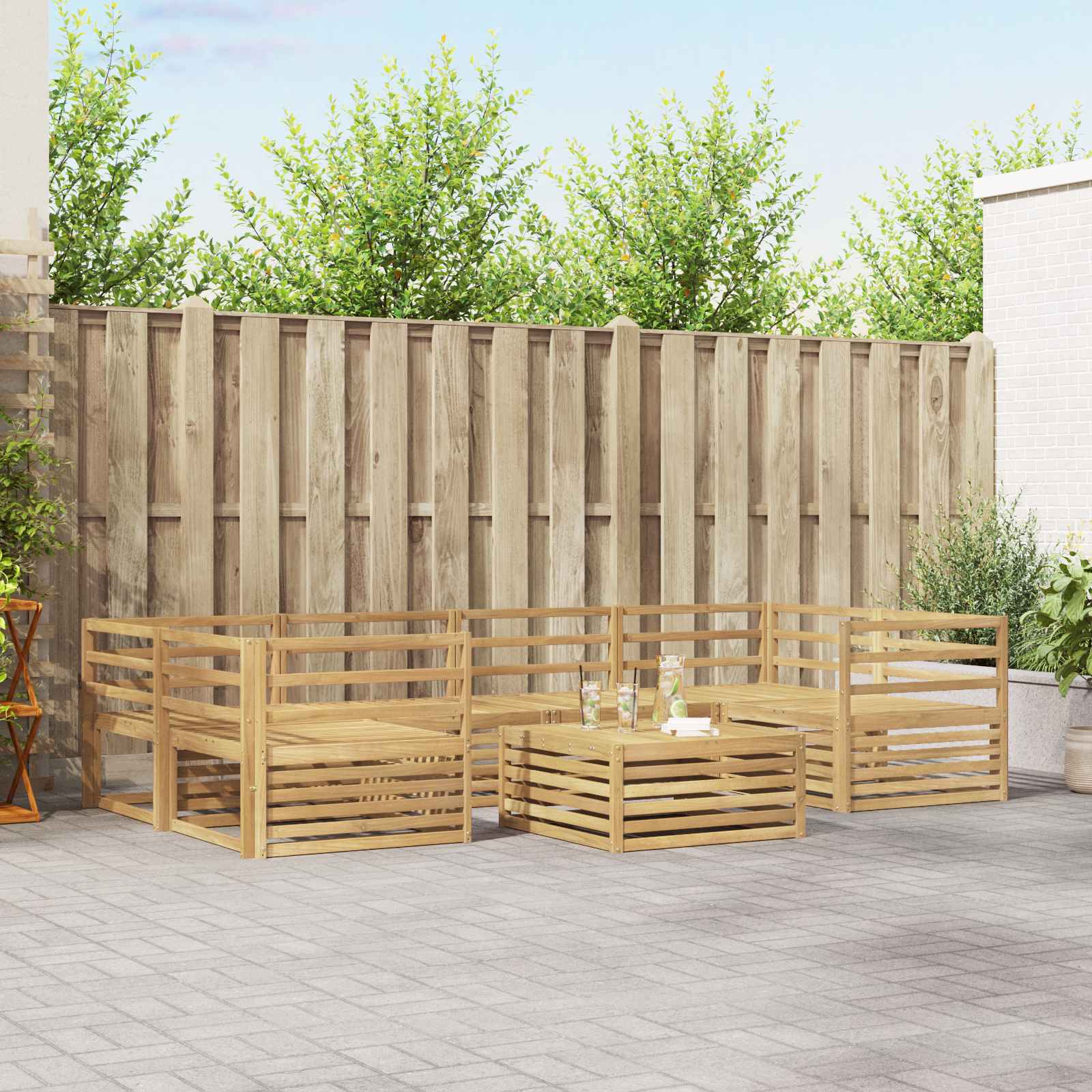vidaXL Buiten bankenset 7 pcs Naturel