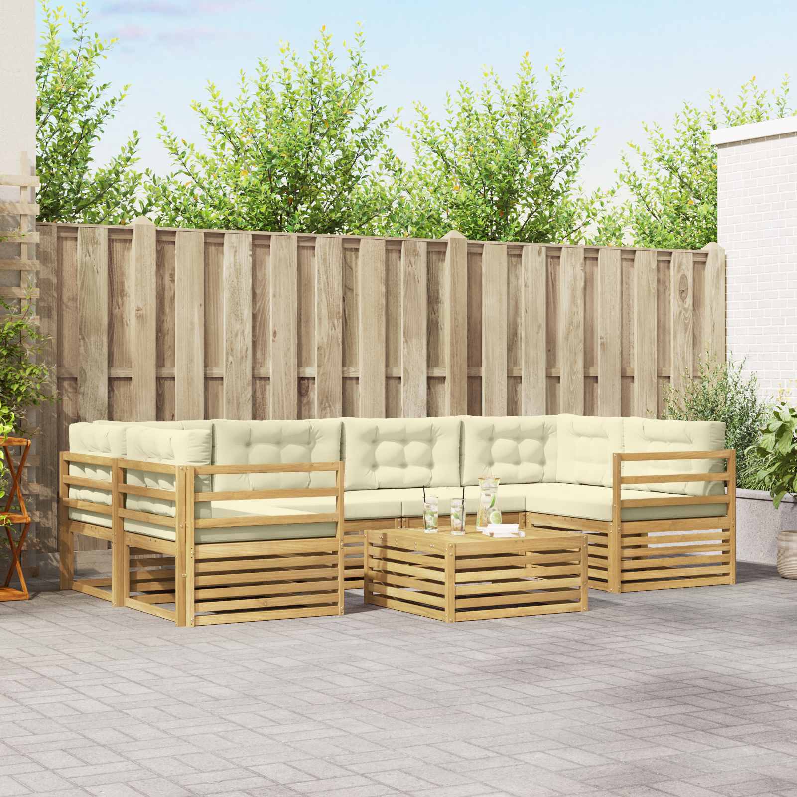 vidaXL Buiten bankenset 7 pcs Naturel