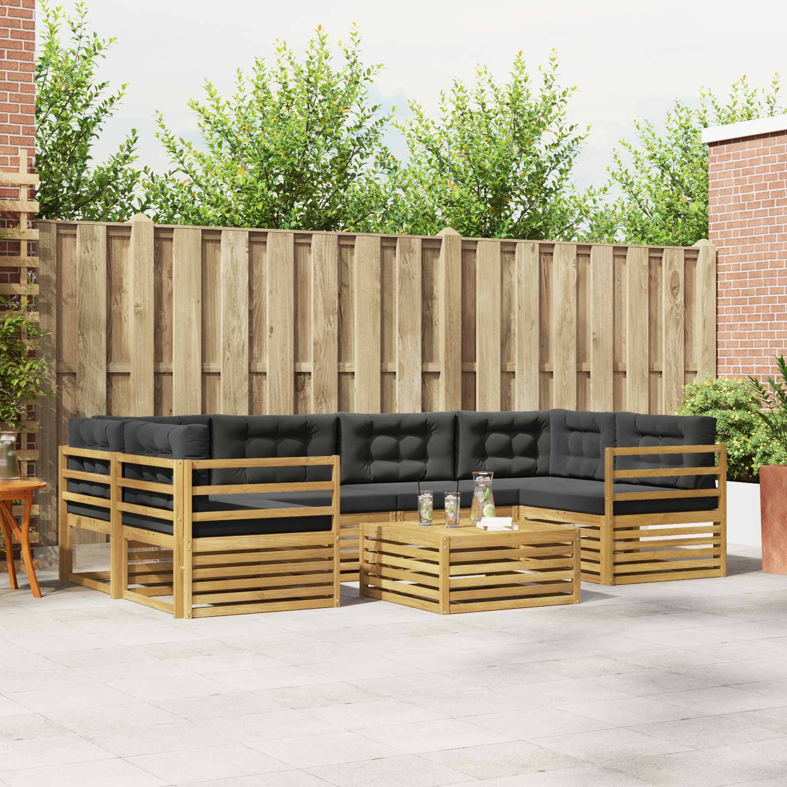 vidaXL Buiten bankenset 7 pcs Naturel