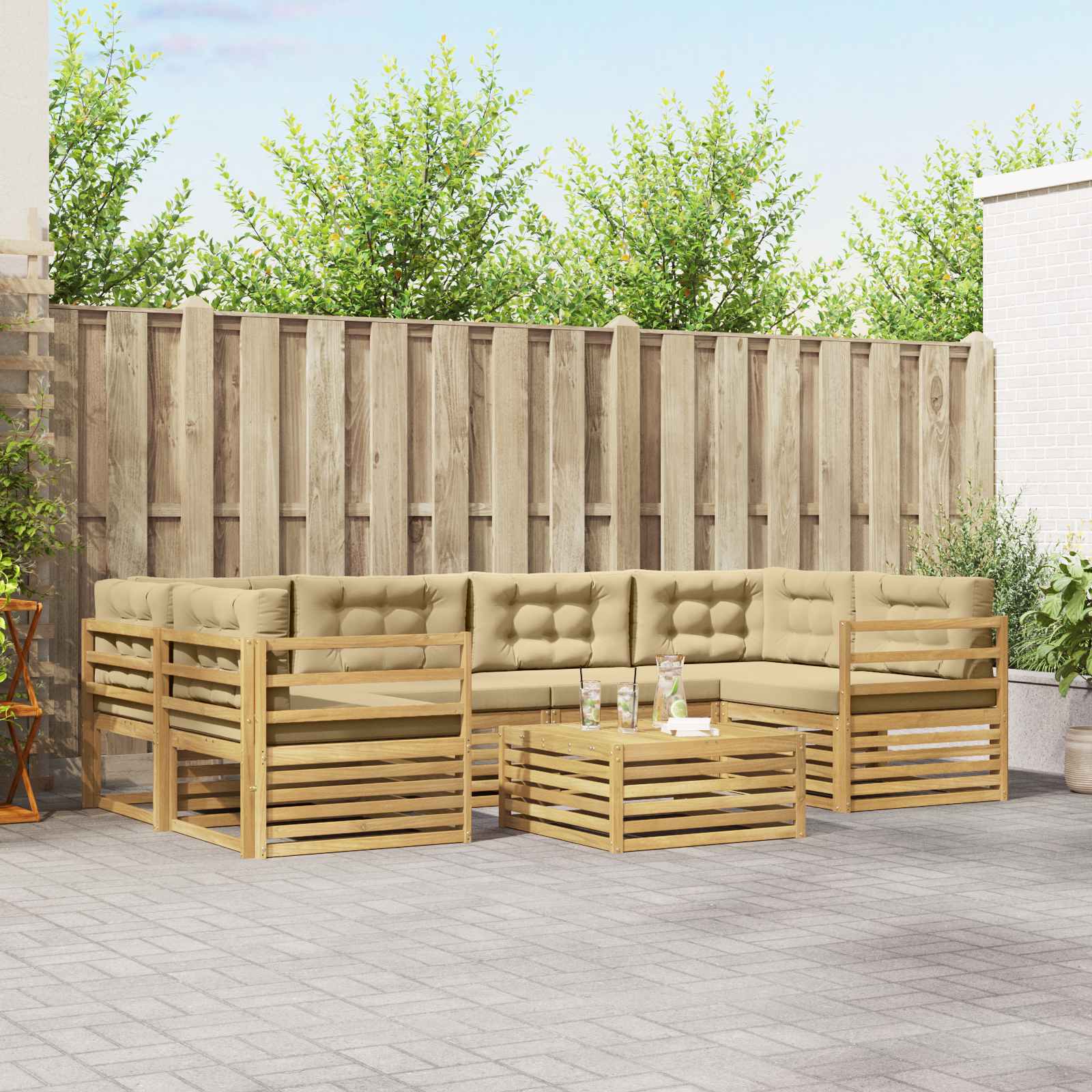 vidaXL Buiten bankenset 7 pcs Naturel