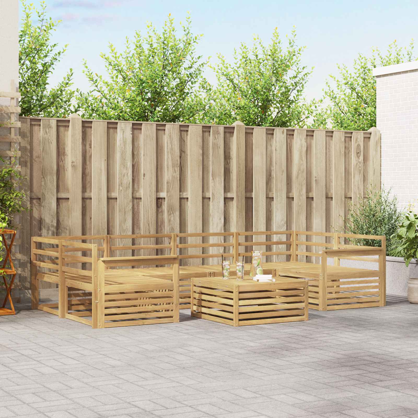 vidaXL Buiten bankenset 7 pcs Naturel