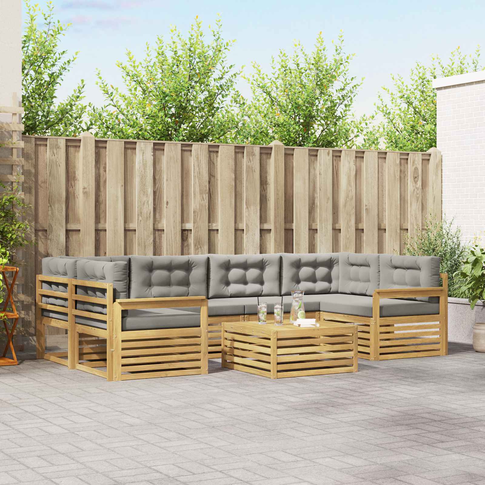 vidaXL Buiten bankenset 7 pcs Naturel