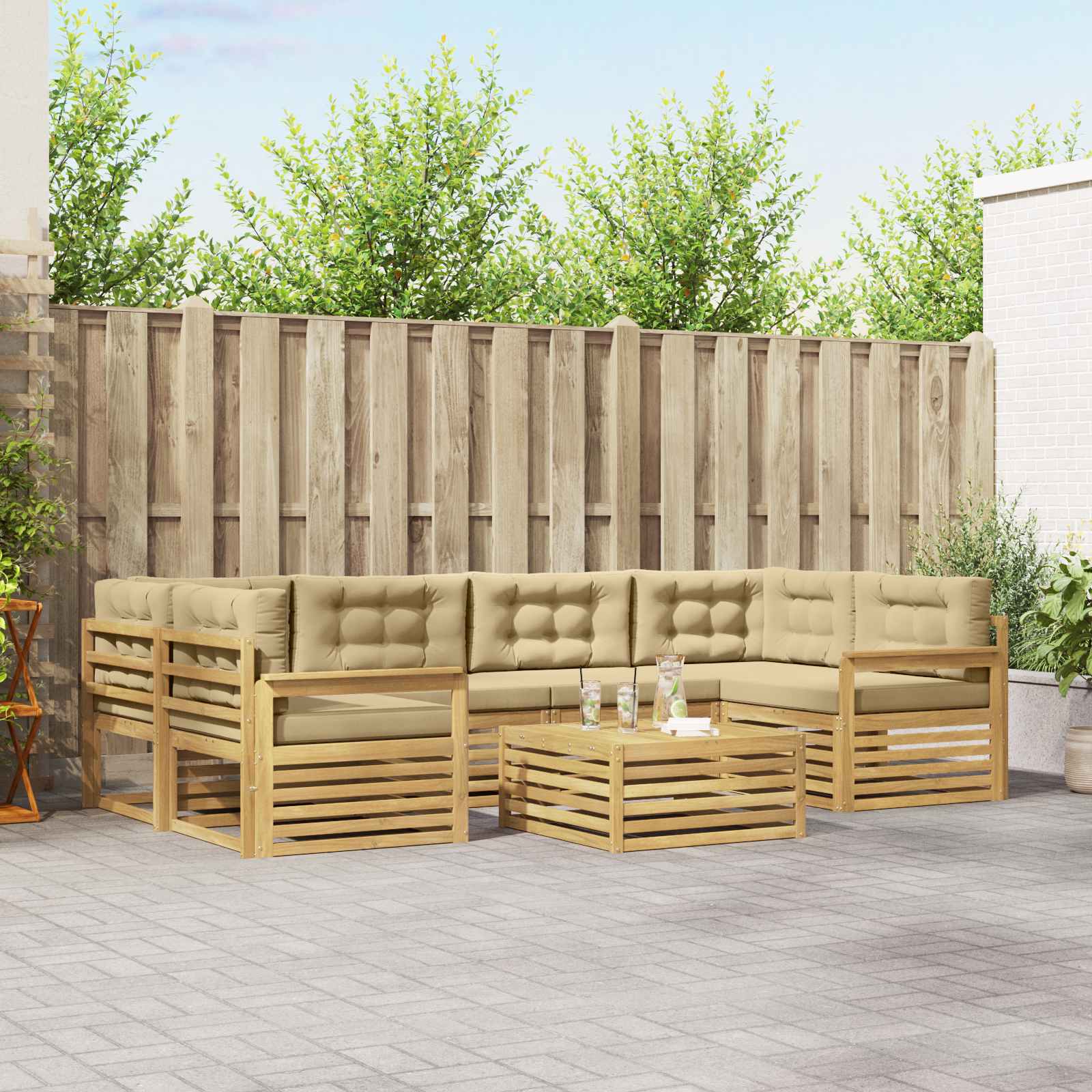 vidaXL Buiten bankenset 7 pcs Naturel