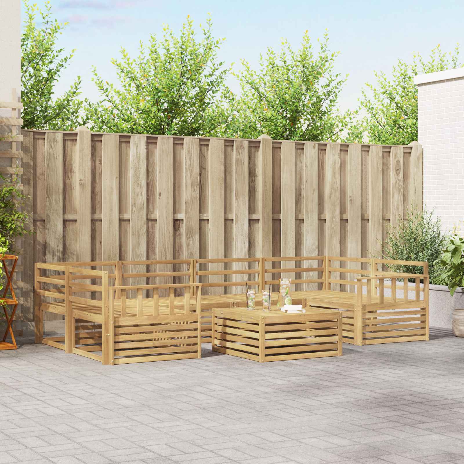 vidaXL Buiten bankenset 7 pcs Naturel
