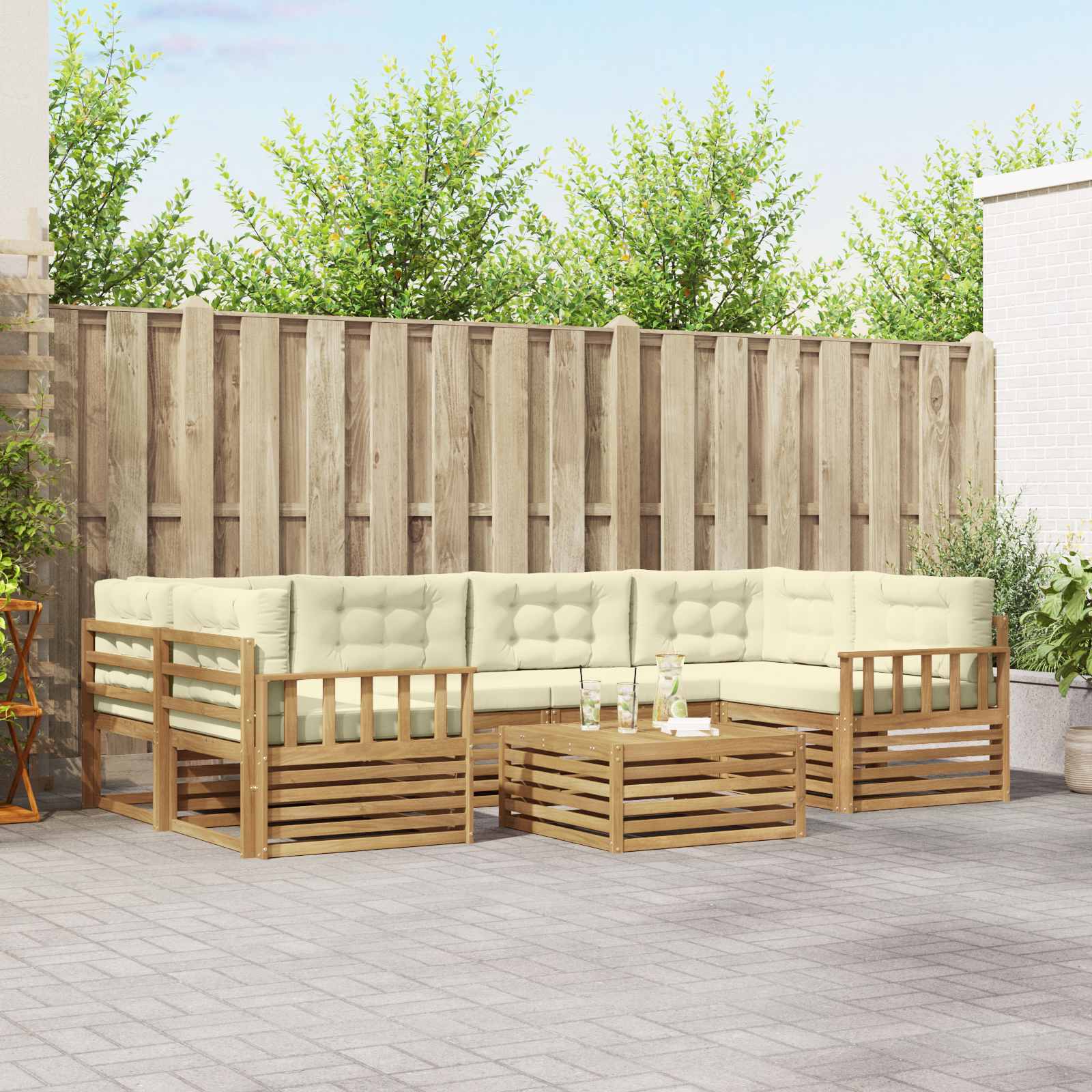 vidaXL Buiten bankenset 7 pcs Naturel