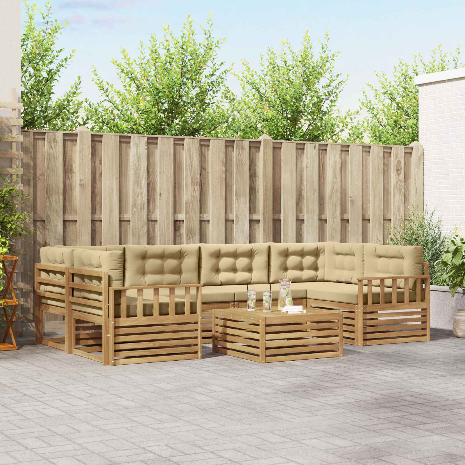 vidaXL Buiten bankenset 7 pcs Naturel