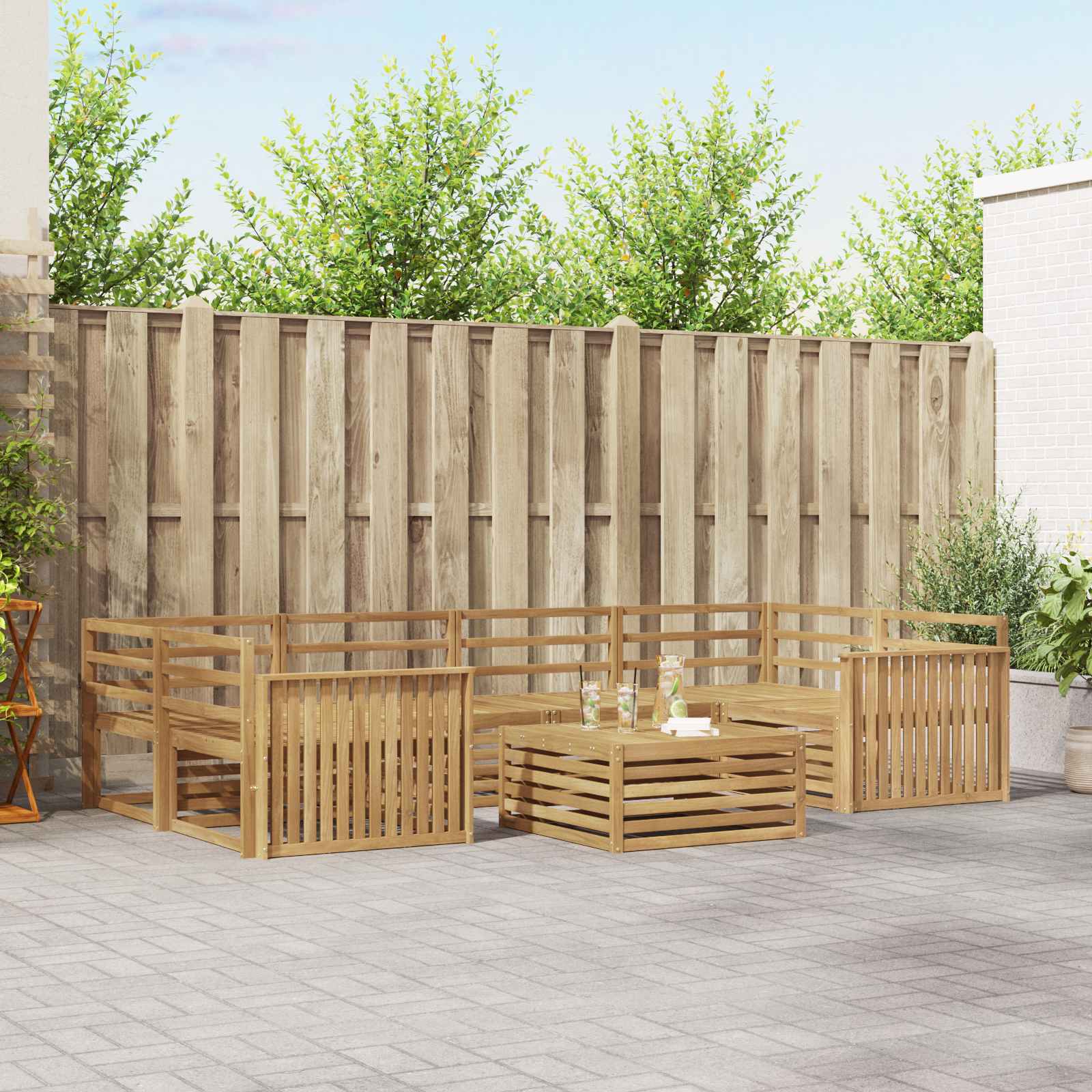 vidaXL Buiten bankenset 7 pcs Naturel