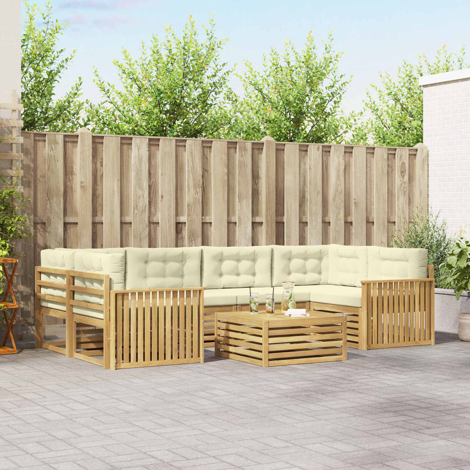 vidaXL Buiten bankenset 7 pcs Naturel