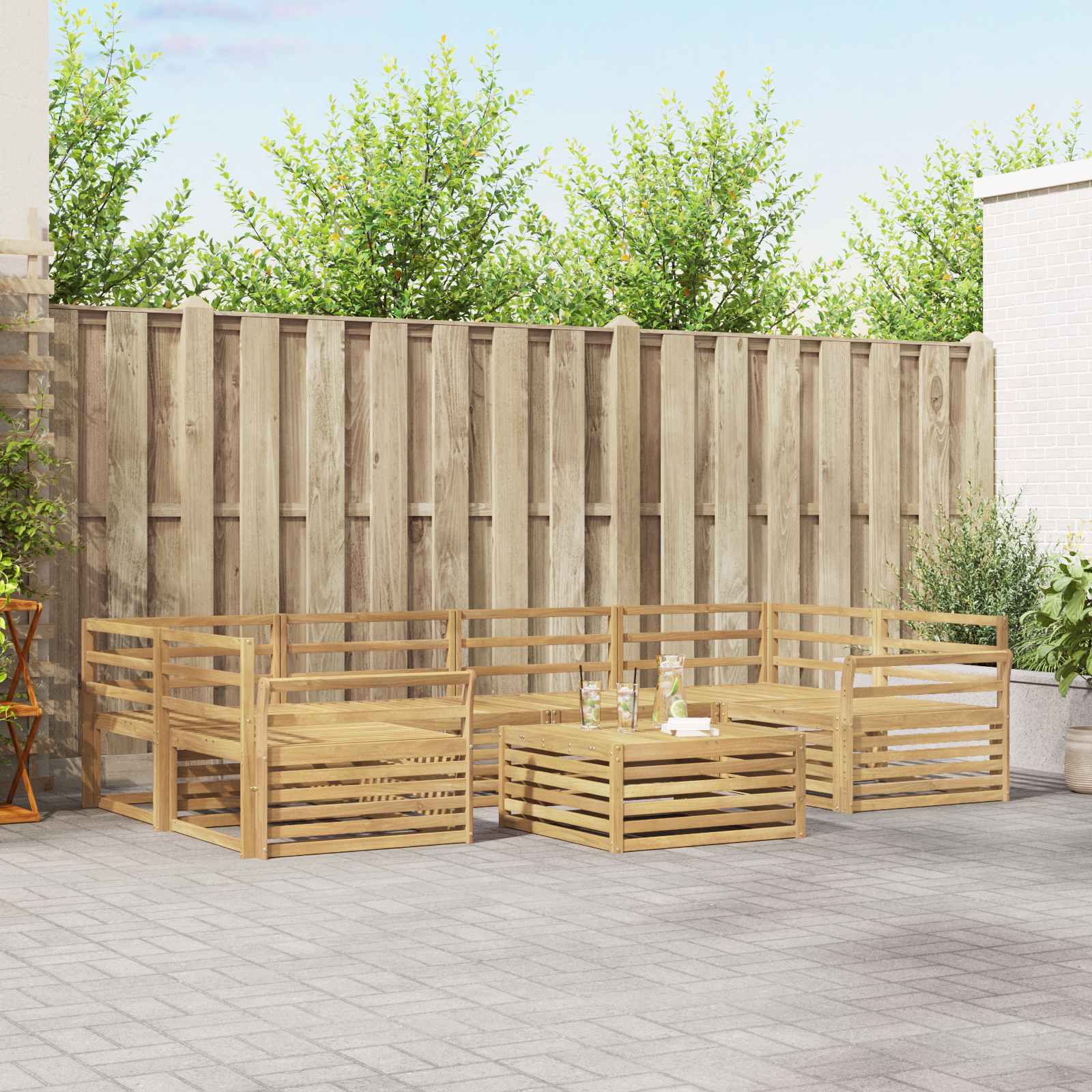vidaXL Buiten bankenset 7 pcs Naturel