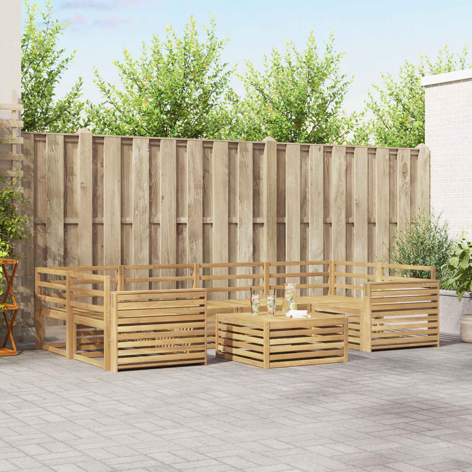 vidaXL Buiten bankenset 7 pcs Naturel
