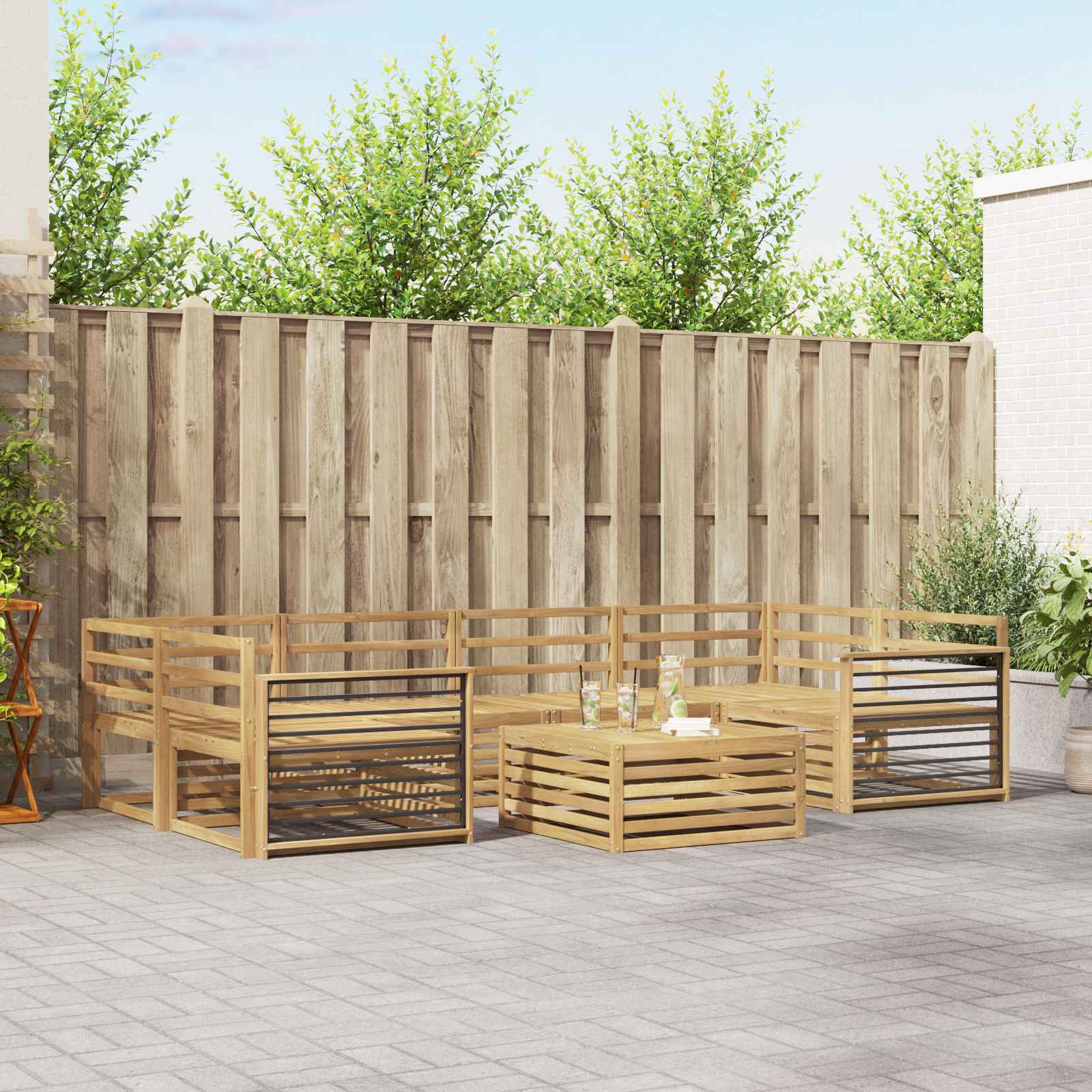 vidaXL Buiten bankenset 7 pcs Naturel