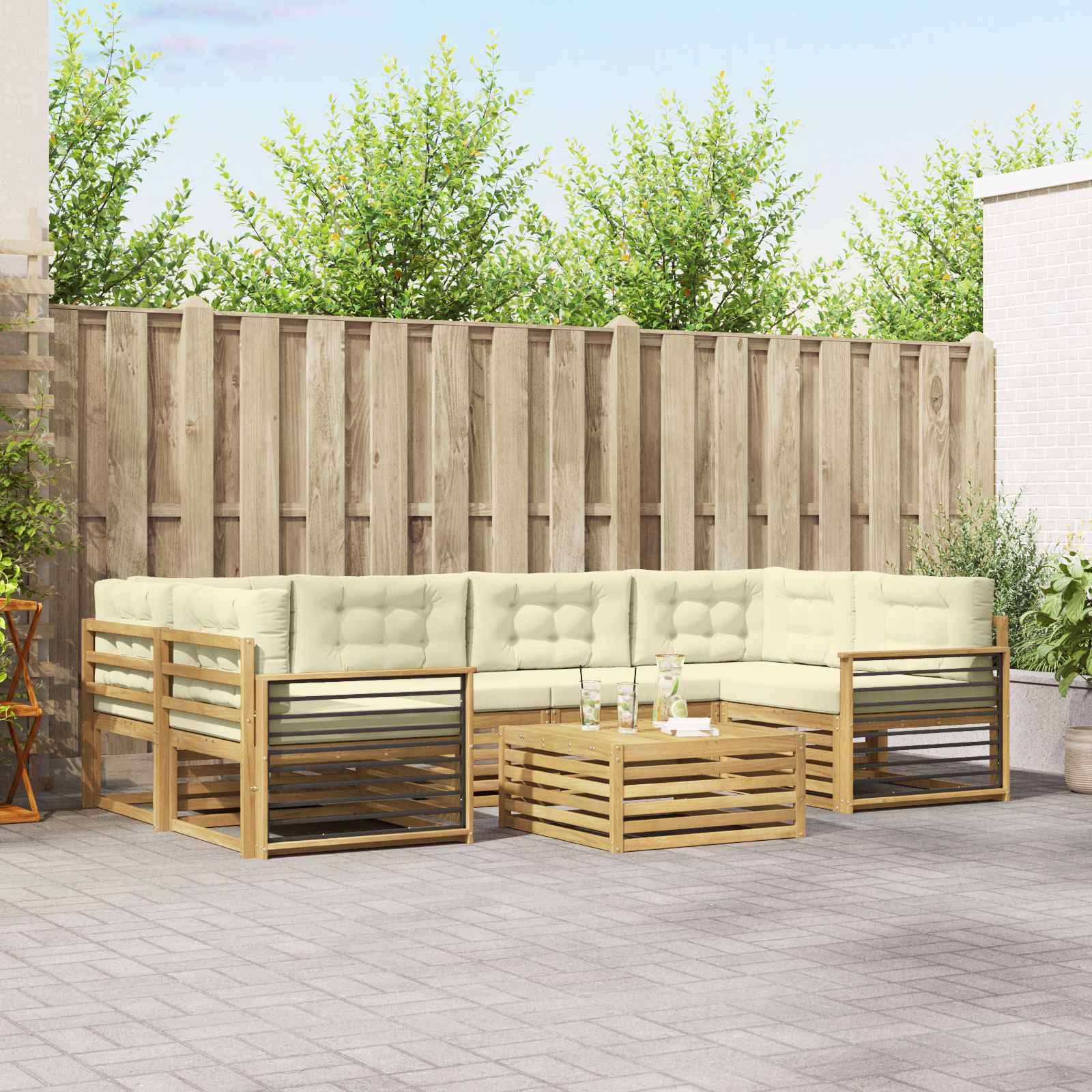 vidaXL Buiten bankenset 7 pcs Naturel