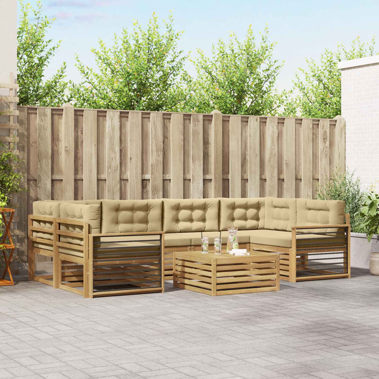 vidaXL Buiten bankenset 7 pcs Naturel