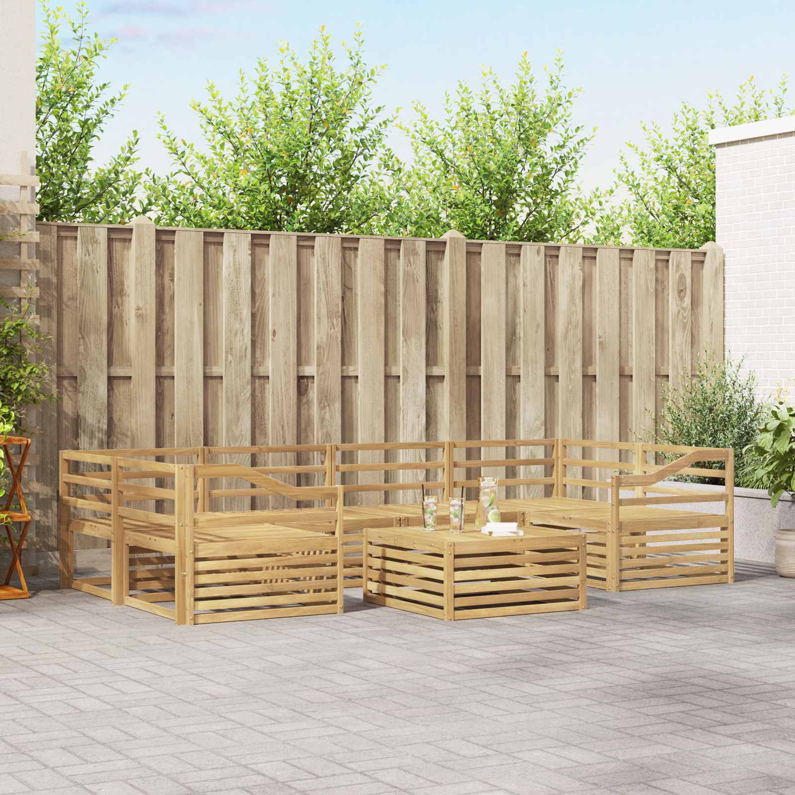 vidaXL Buiten bankenset 7 pcs Naturel