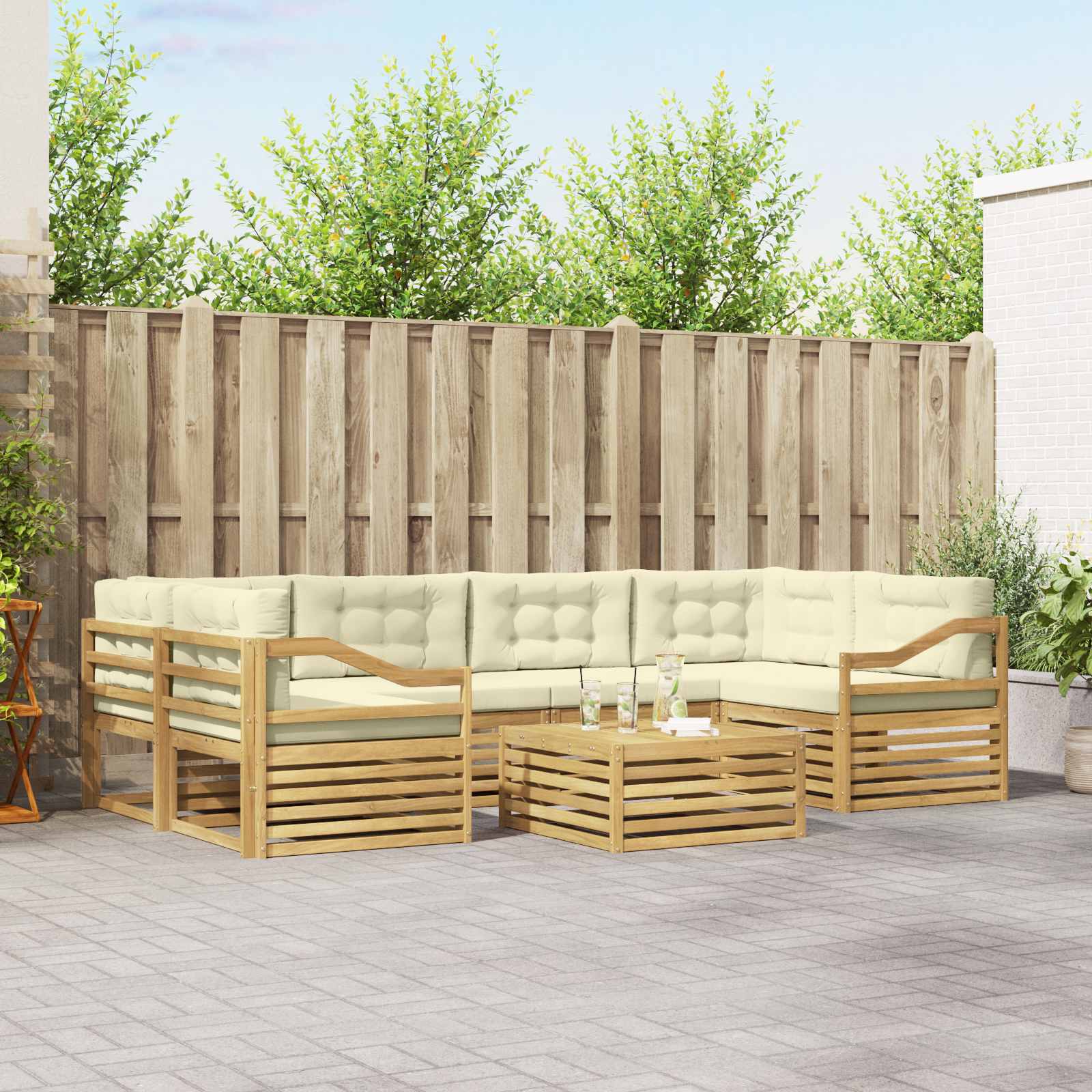 vidaXL Buiten bankenset 7 pcs Naturel