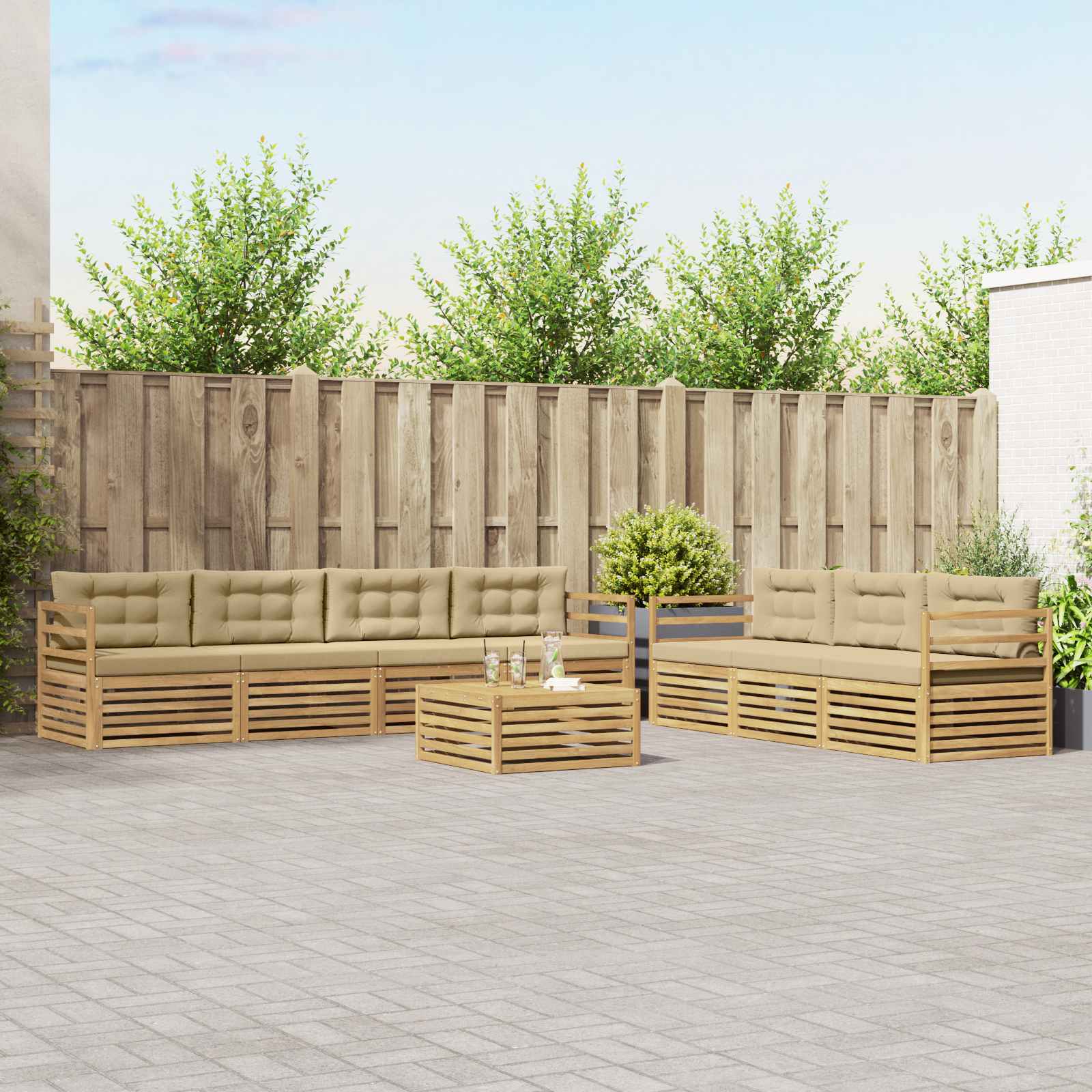 vidaXL Buiten bankenset 8 pcs Naturel