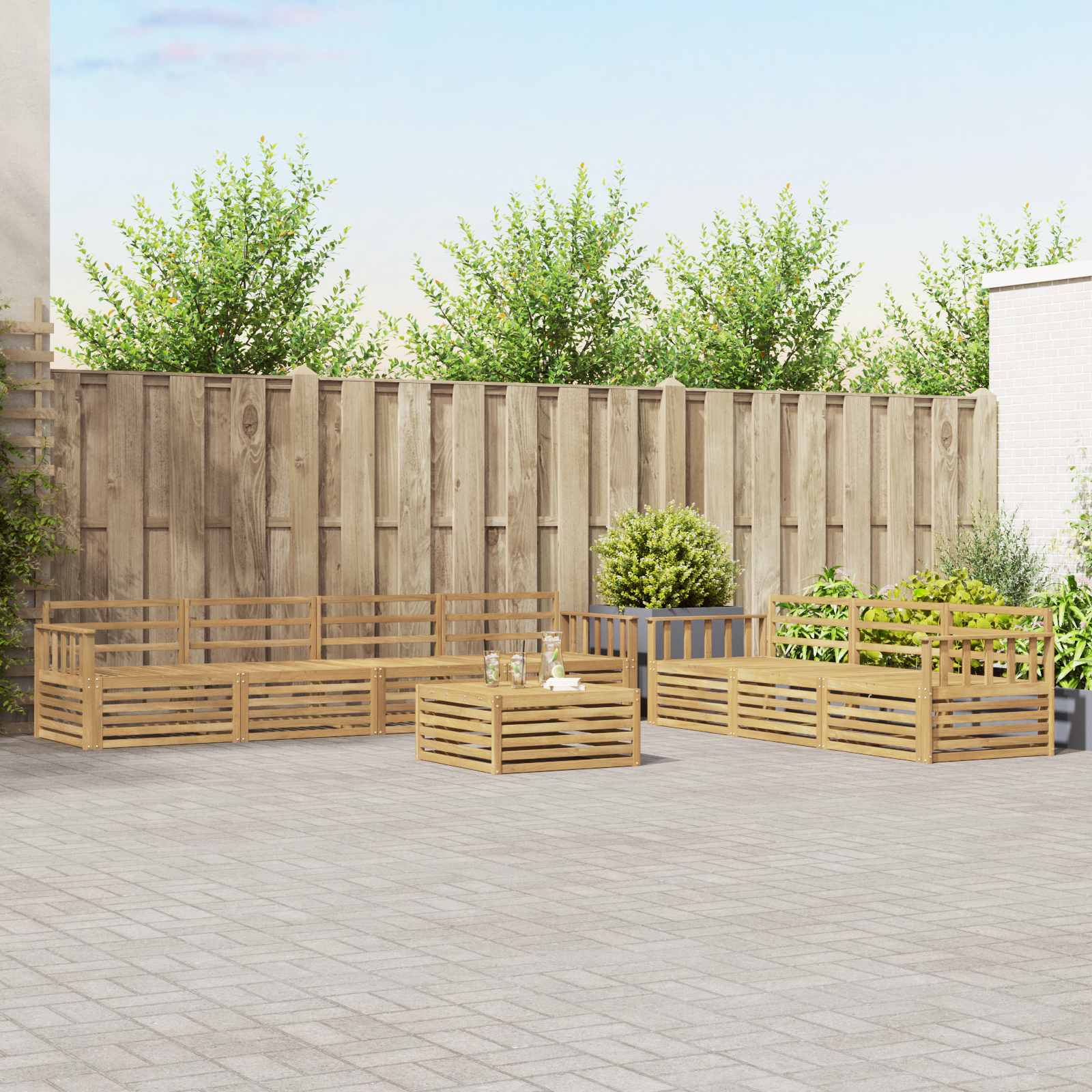 vidaXL Buiten bankenset 8 pcs Naturel