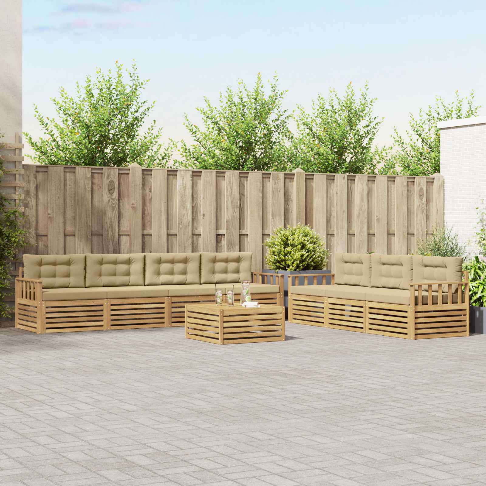 vidaXL Buiten bankenset 8 pcs Naturel