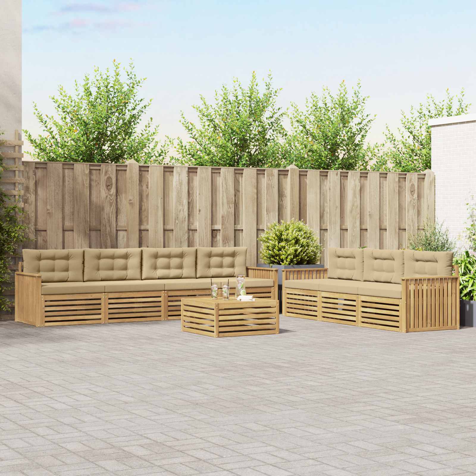 vidaXL Buiten bankenset 8 pcs Naturel
