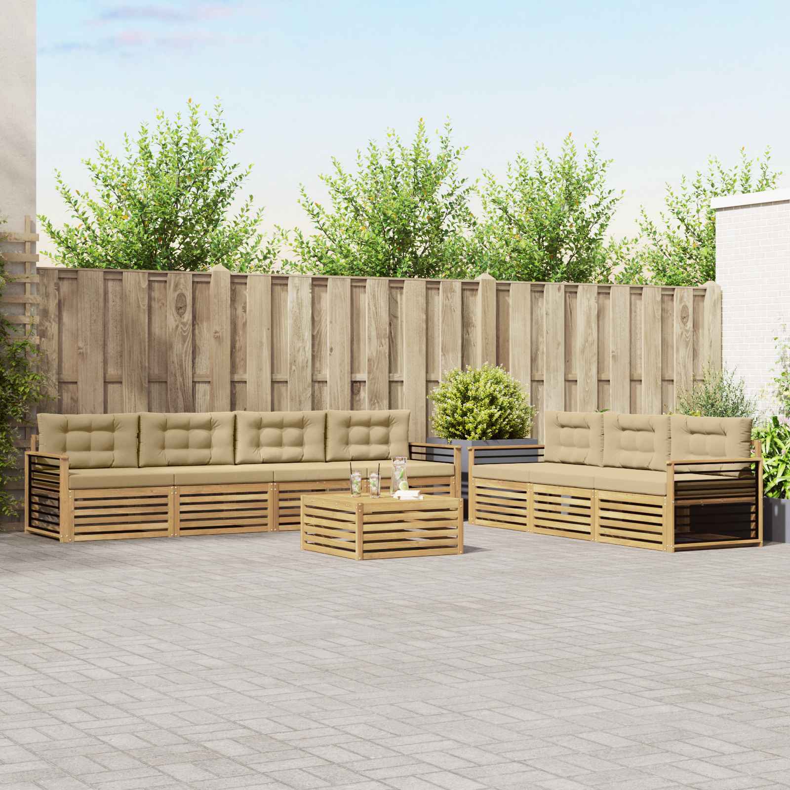 vidaXL Buiten bankenset 8 pcs Naturel
