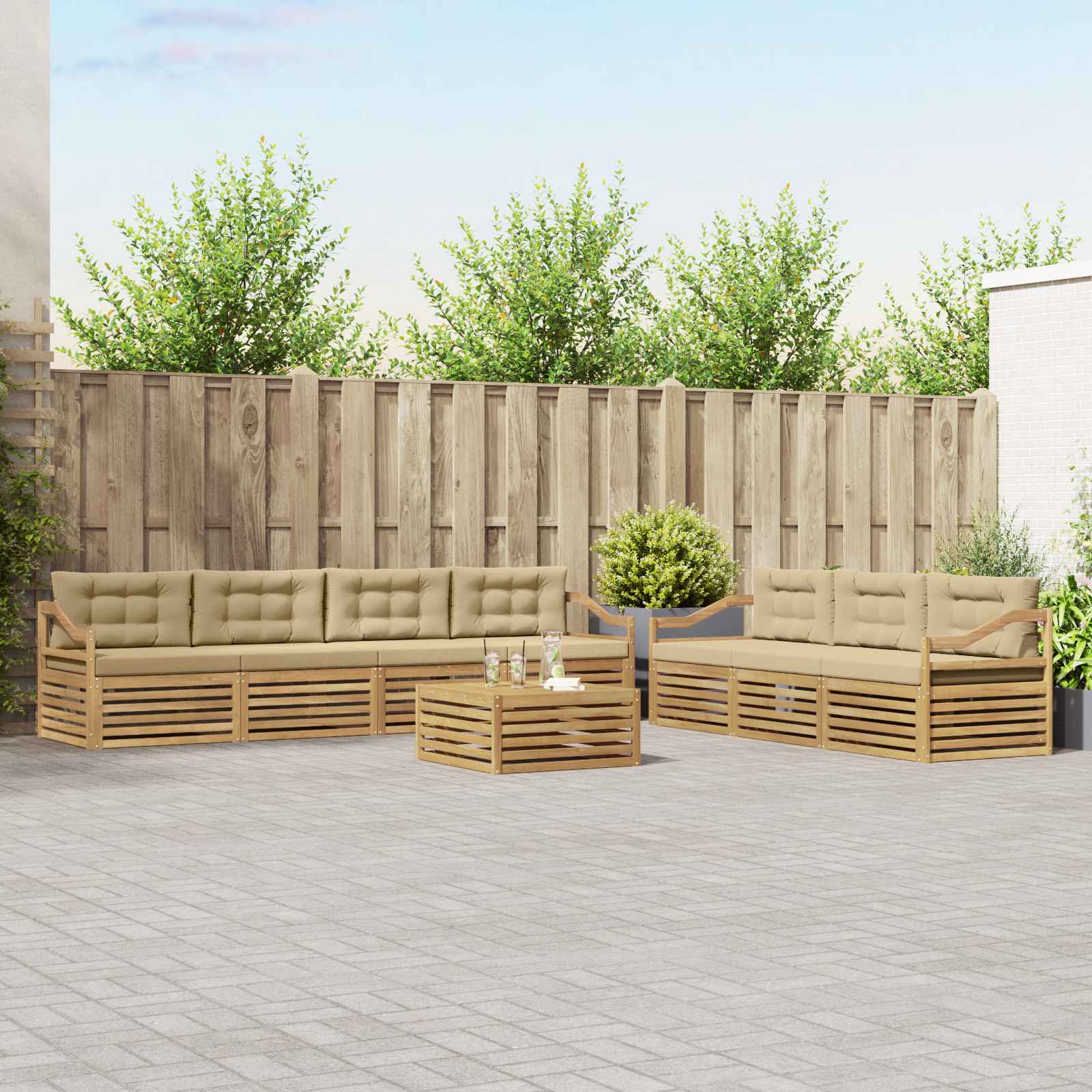 vidaXL Buiten bankenset 8 pcs Naturel
