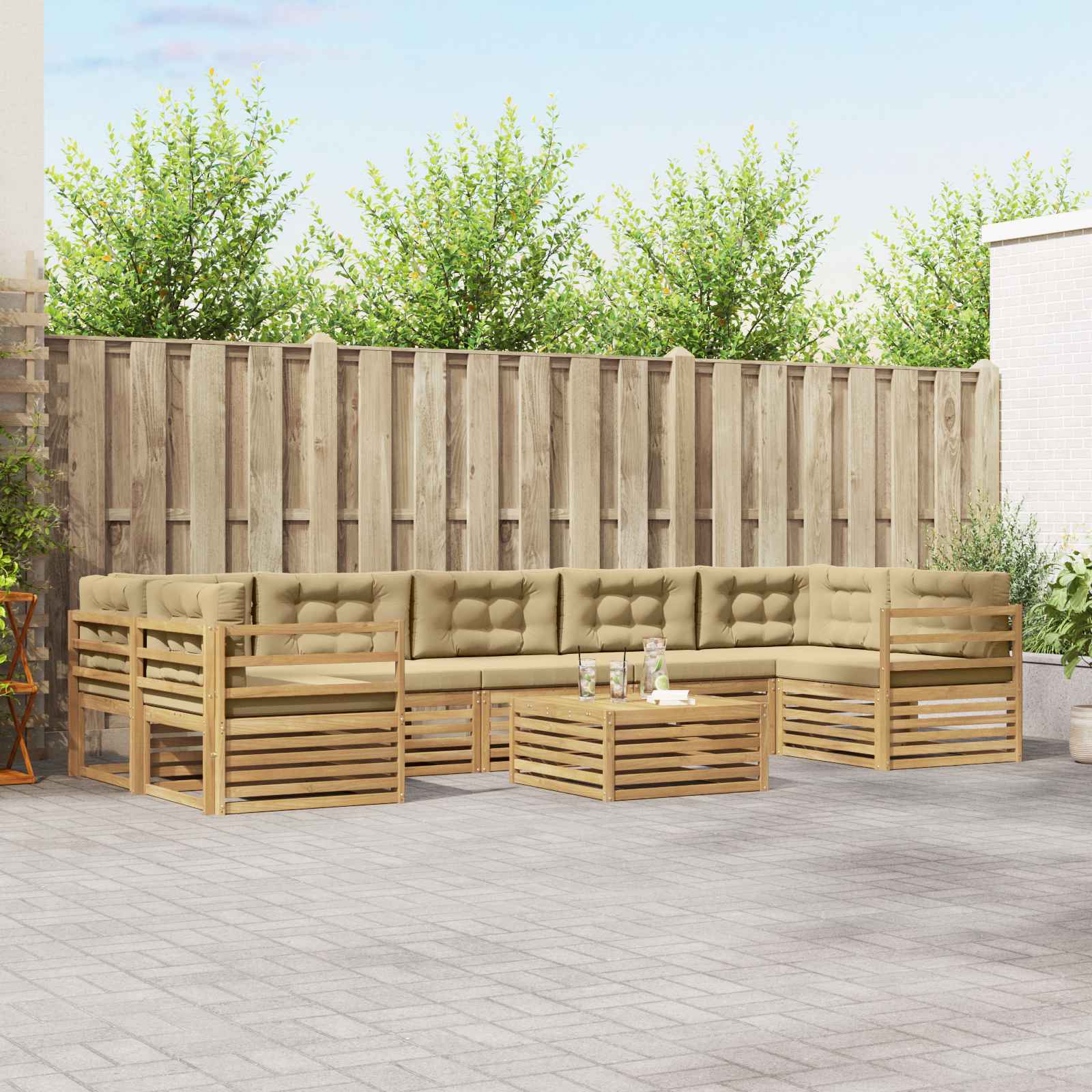 vidaXL Buiten bankenset 8 pcs Naturel