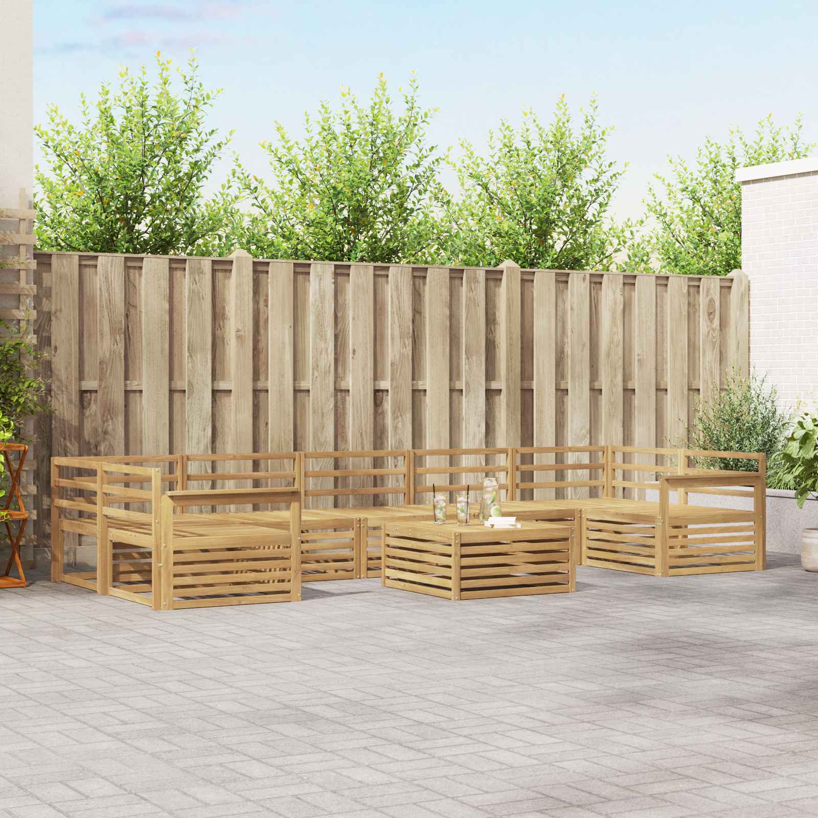 vidaXL Buiten bankenset 8 pcs Naturel
