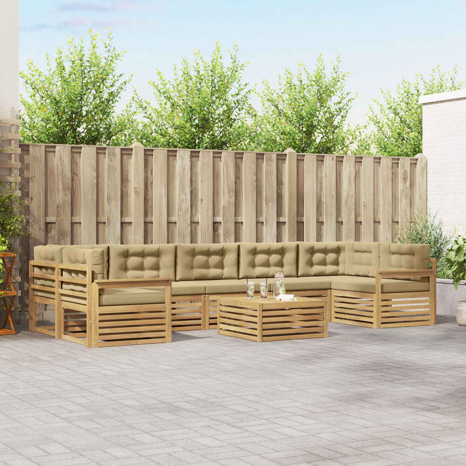 vidaXL Buiten bankenset 8 pcs Naturel