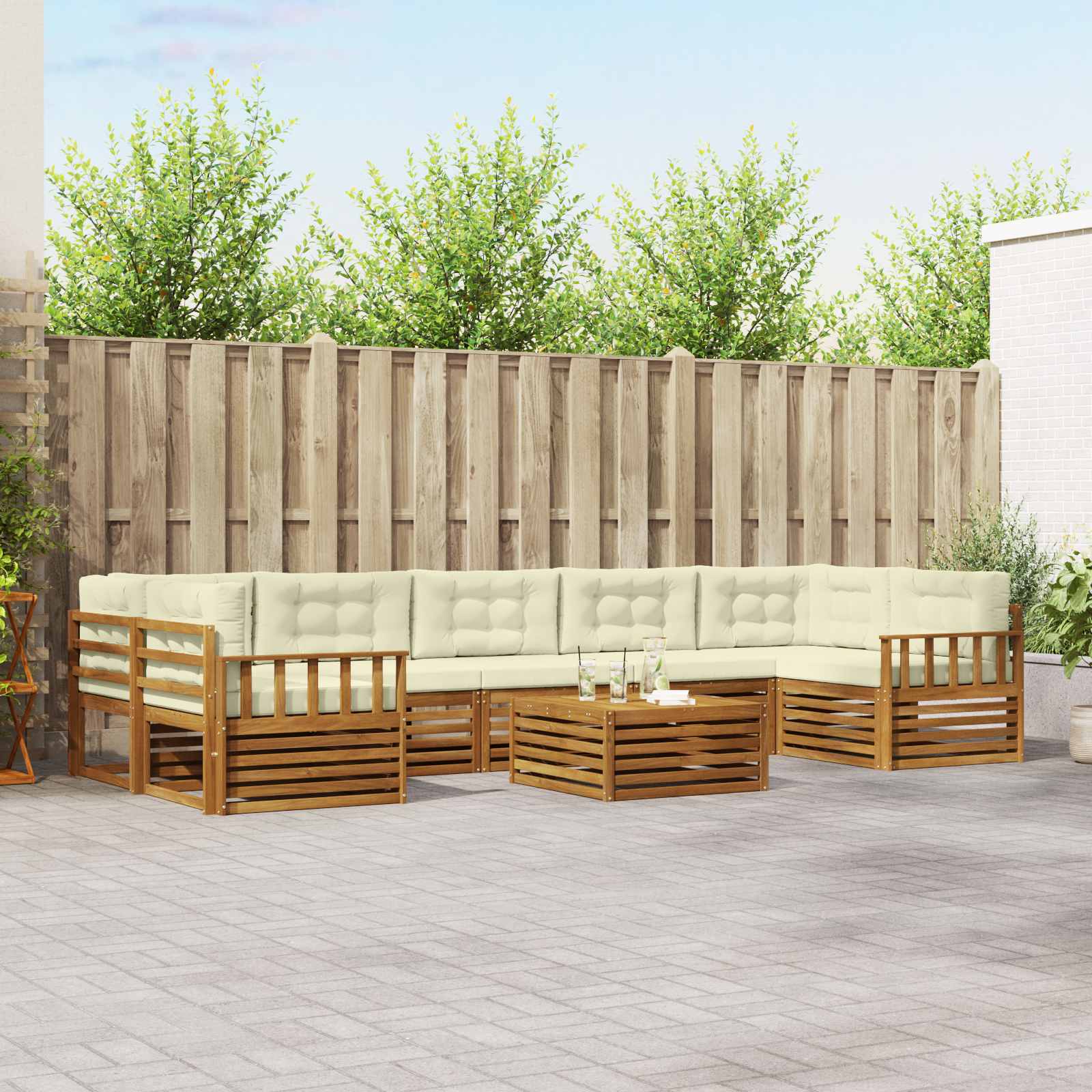 vidaXL Buiten bankenset 8 pcs Naturel